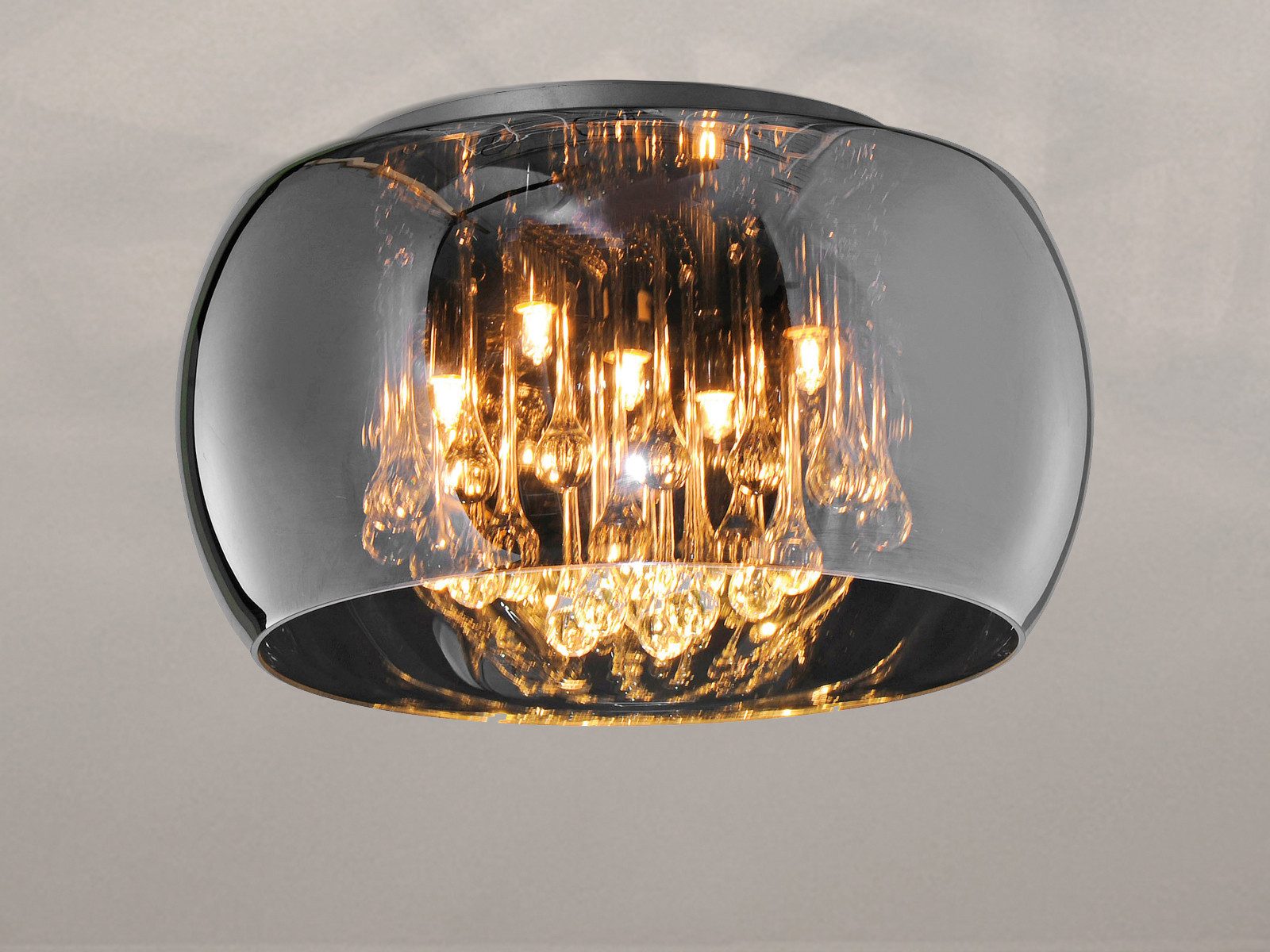 TRIO Leuchten LED Deckenleuchte, LED wechselbar, Warmweiß, Luxuslampen Lampenschirm Rauch-glas Kristall übern Esstisch, Ø40cm