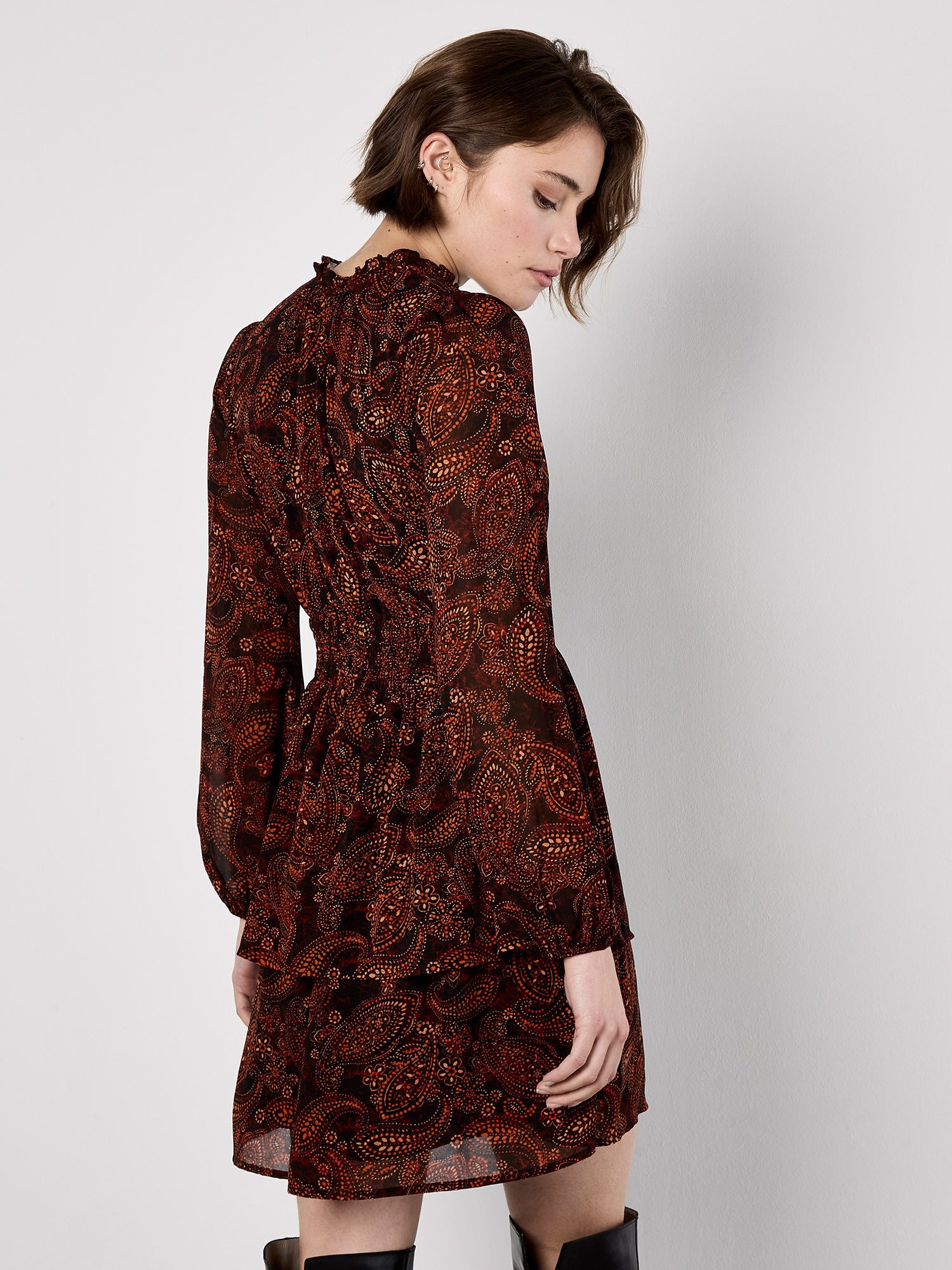 Apricot Minikleid Druckkleid mit Batik-Paisley-Muster – Bild 3 von 5