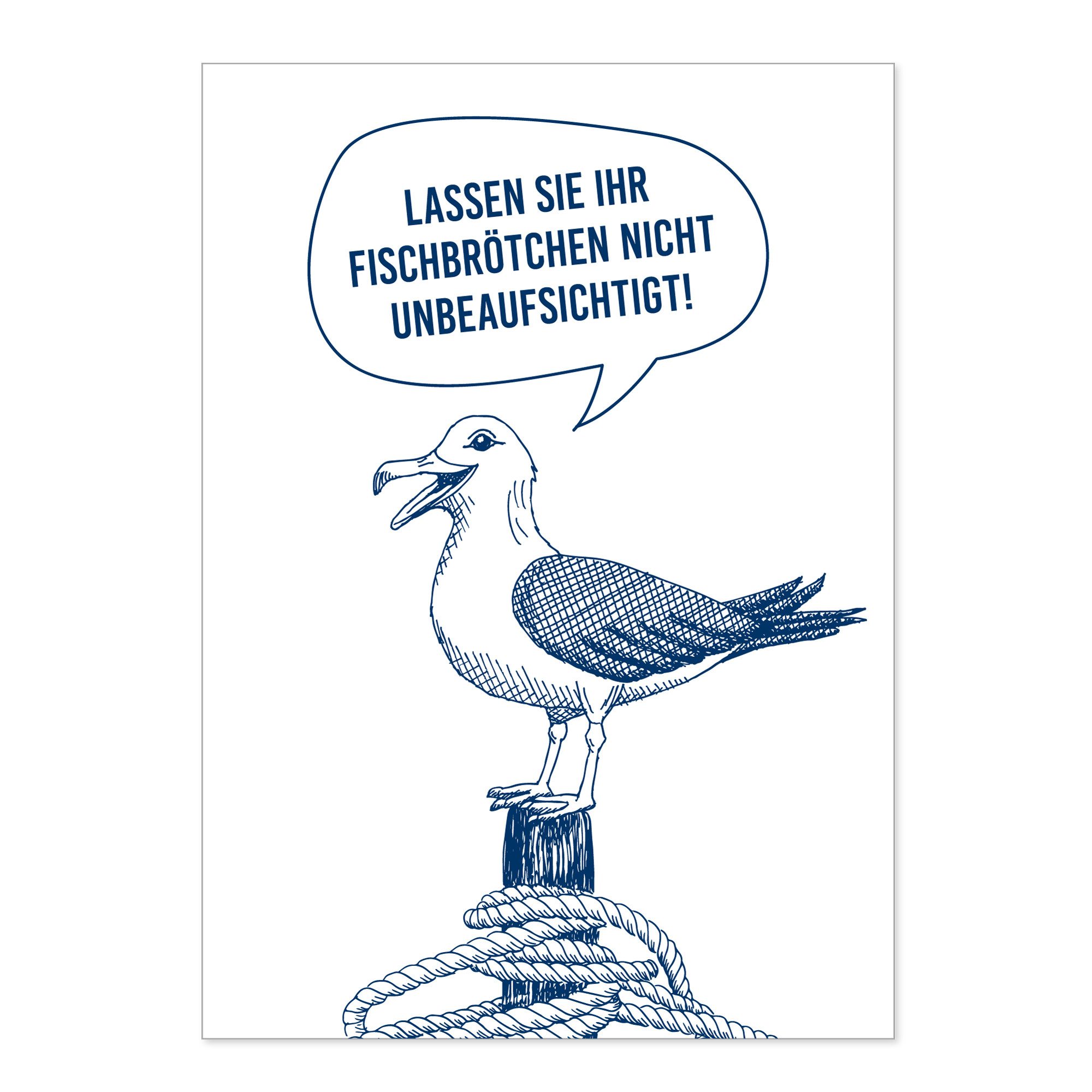 Postkarte Maritime Postkarte "Fischbrötchen - Möwe" aus Recyclingpapier