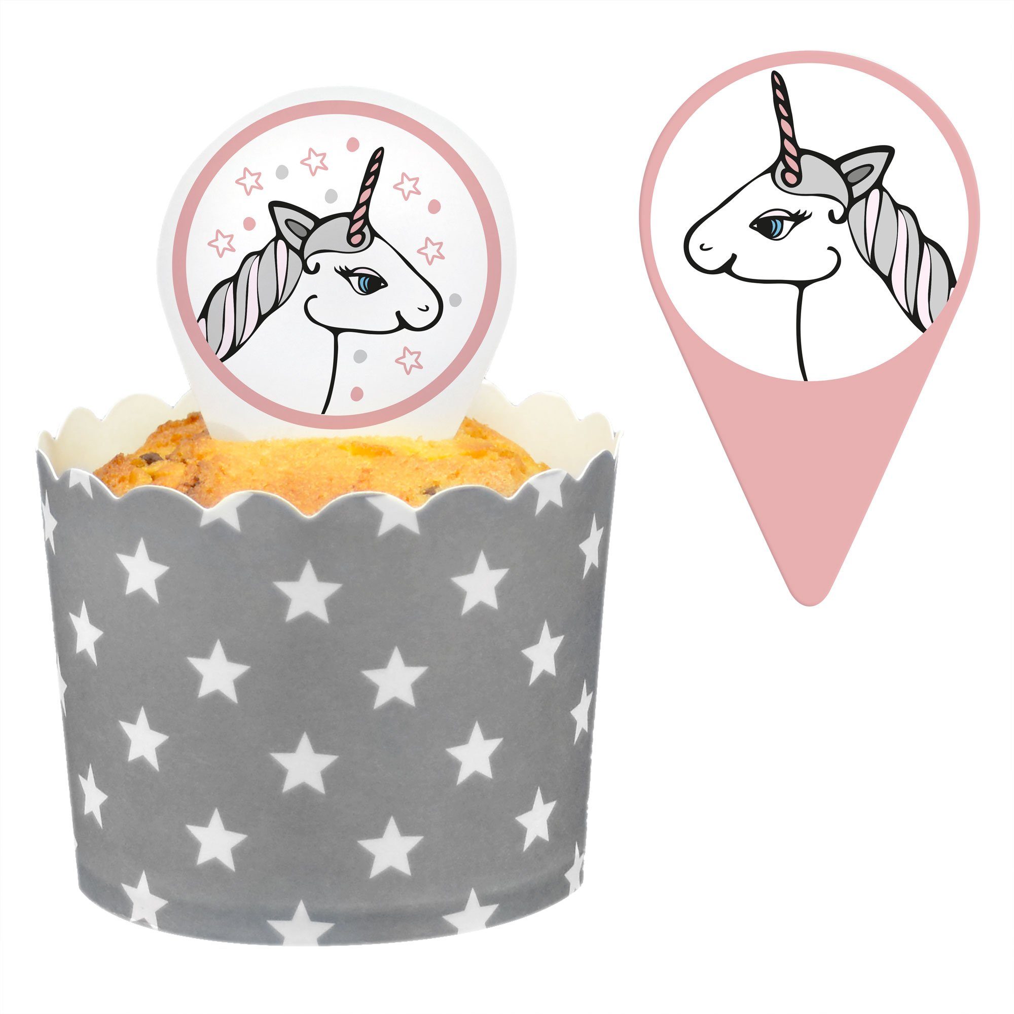 Frau WUNDERVoll Muffinform 24 Topper, Kuchenstecker Einhorn