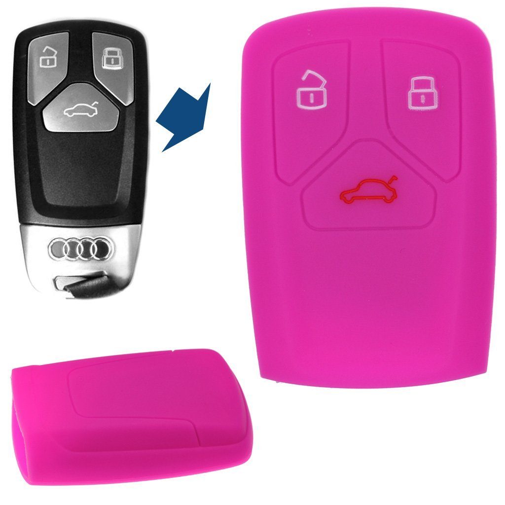 mt-key Schlüsseltasche Autoschlüssel Softcase Silikon Schutzhülle Pink, für Audi A4 S4 Q7 Q5 TT RS A5 S5 3 Tasten KEYLESS SMARTKEY