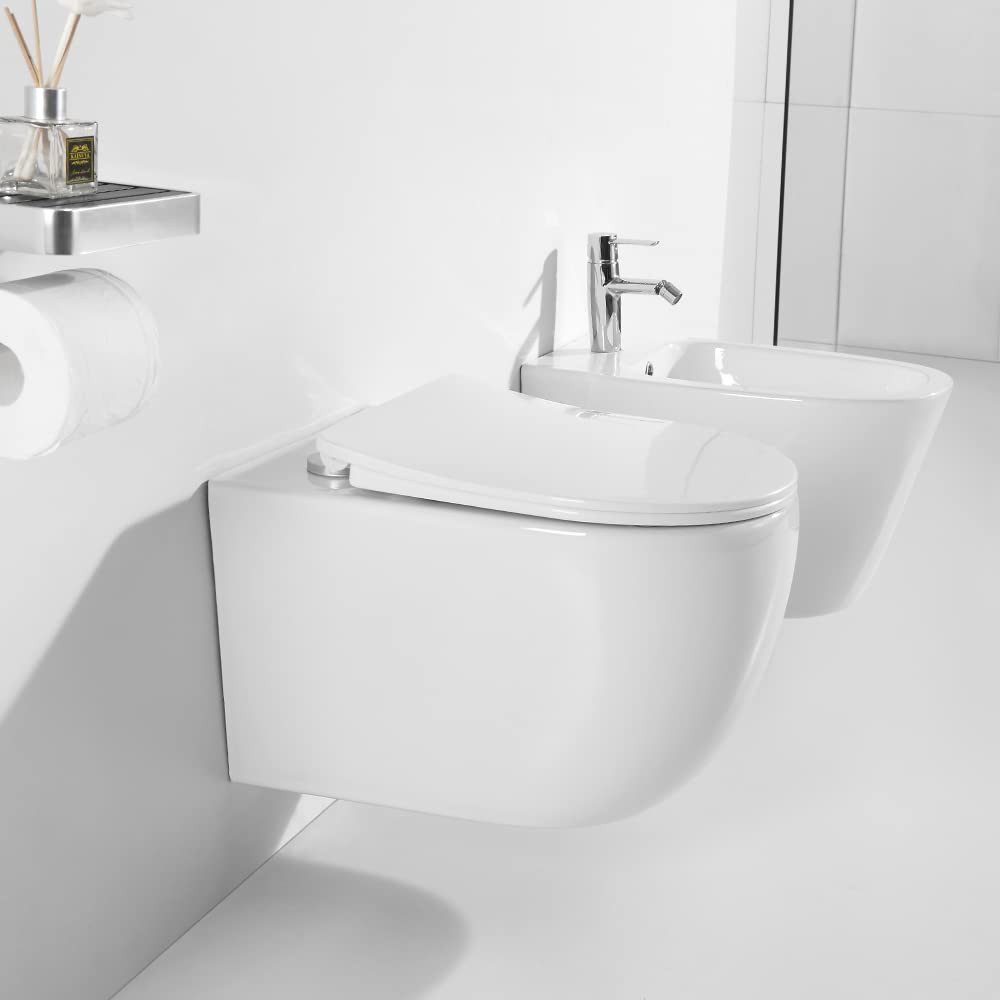 HOROW Vorwandelement WC Toilette Komplettset hänge wc Set Komplett, Hänge WC mit WC Sitz mit Absenkautomatik, Toilette Komplettset, Toilette mit Spülkasten