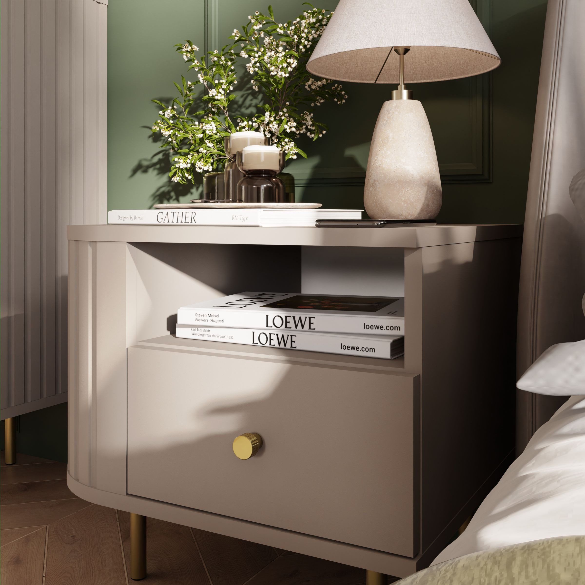 Küchen-Preisbombe Nachtschrank Ovalio Typ 801 Nachttisch 48 cm Schlafzimmer Konsole Anrichte Modern
