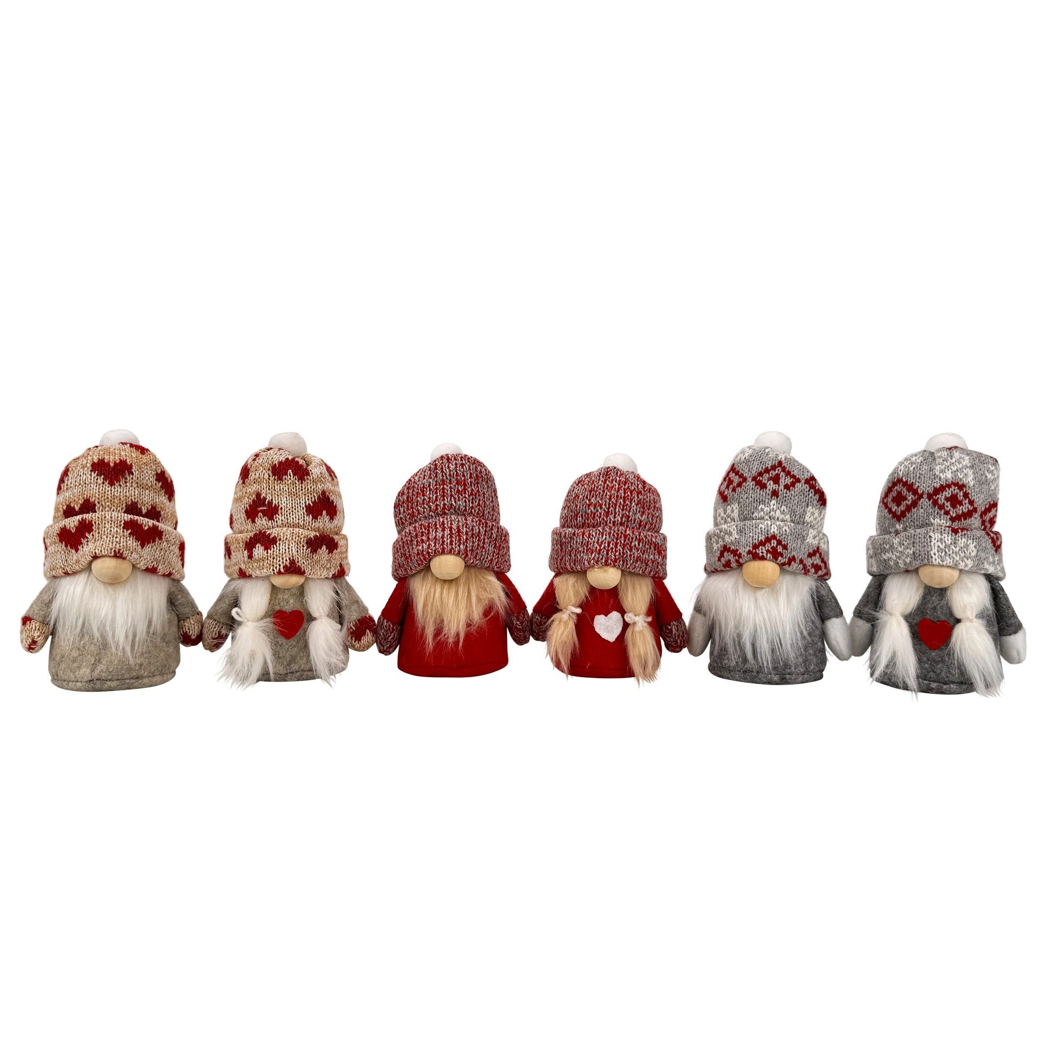 Online-Fuchs Dekofigur kleine Weihnachtswichtel mit Pudelmütze - Deko Winter & Weihnachten (3er oder 6er Set wählbar, harmonische Kombination aus Rot, Grau und  – Bild 2 von 4