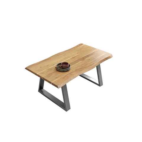 Junado® Baumkantentisch, Couchtisch Baumkante 120x70 cm Akazie naturfarben silber MATTEO