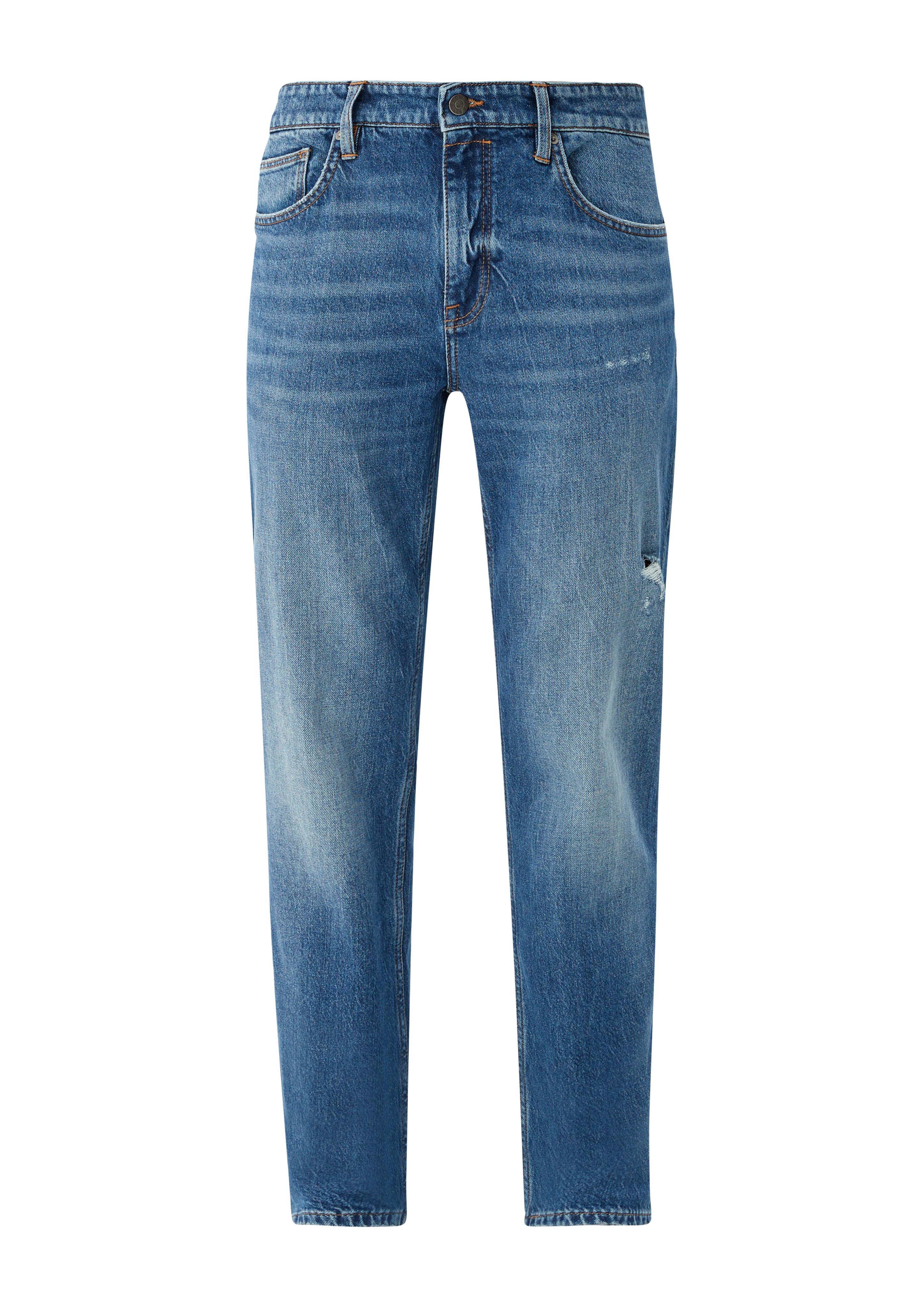 s.Oliver Stoffhose Jeans / Regular Mid Waschung, Straight / / Rise Destroyes, Leder-Patch Leg Fit