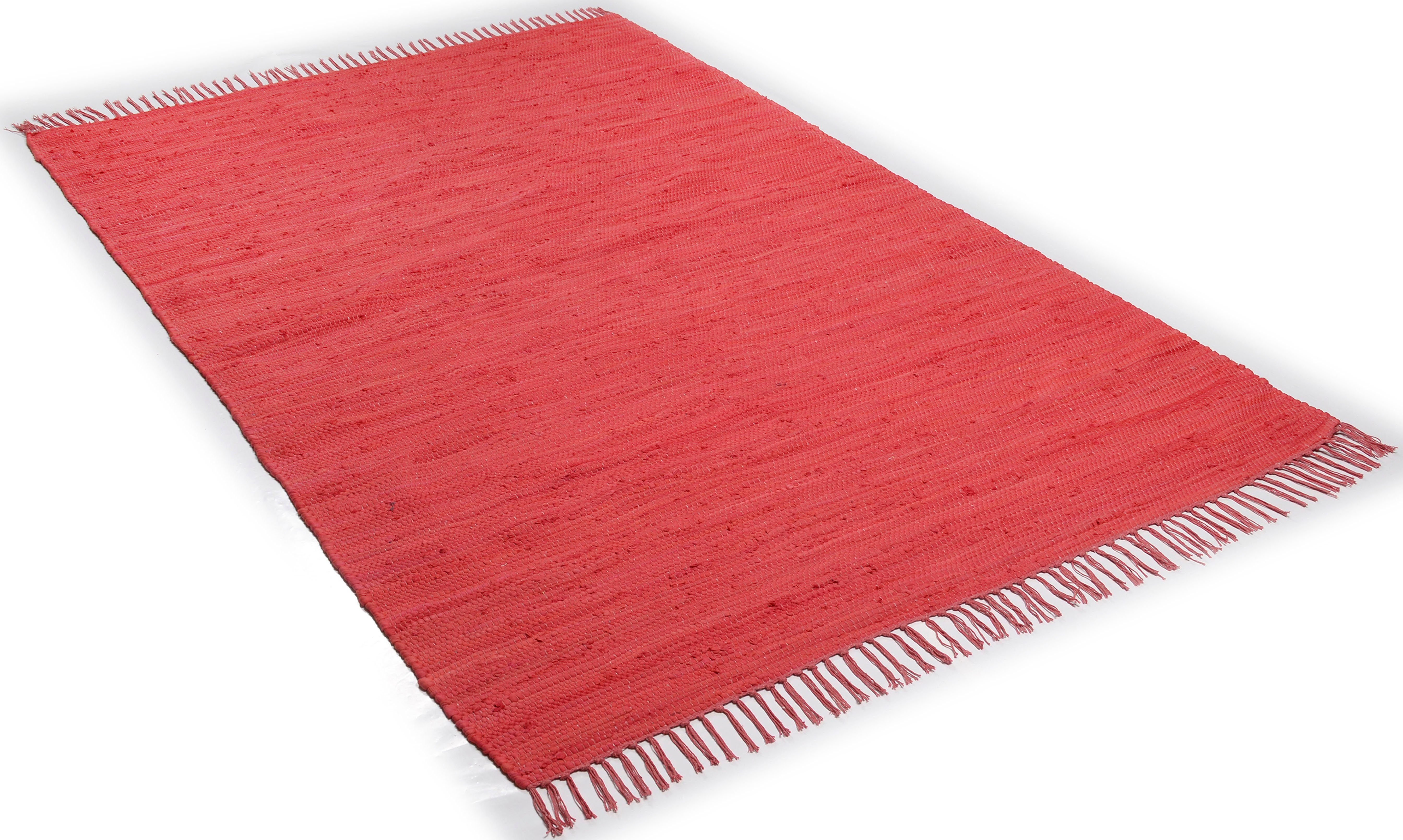 Teppich Happy Cotton, THEKO, rechteckig, Höhe: 5 mm, Handweb Teppich, Flachgewebe, reine Baumwolle, handgewebt, mit Fransen rot