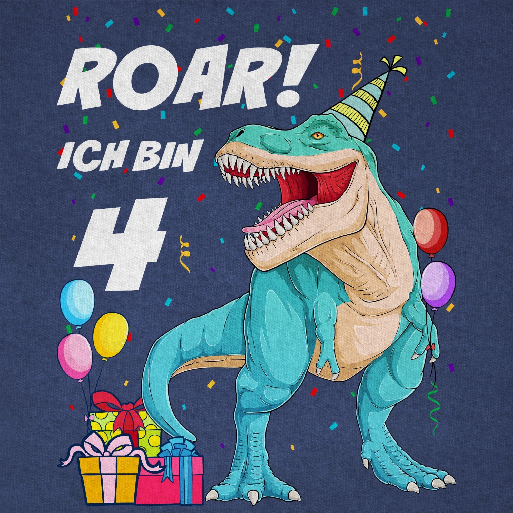 Shirtracer T-Shirt Ich bin 4 T-Rex Dunkelblau - Jahre Meliert 4. 03 Dino Dinosaurier Geburtstag