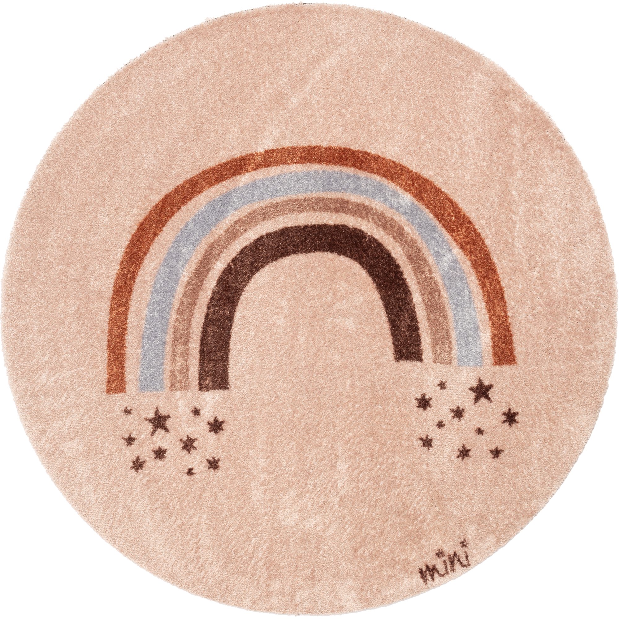 Mad about Mats Kinderteppich Frida, Rund, Kinderteppich Spielteppich, Mit Motiv Regenbogen, Bunt Pastellfarben Beige, 100 cm Durchmesser Rund, weich niedlich, waschbar, rutschfest