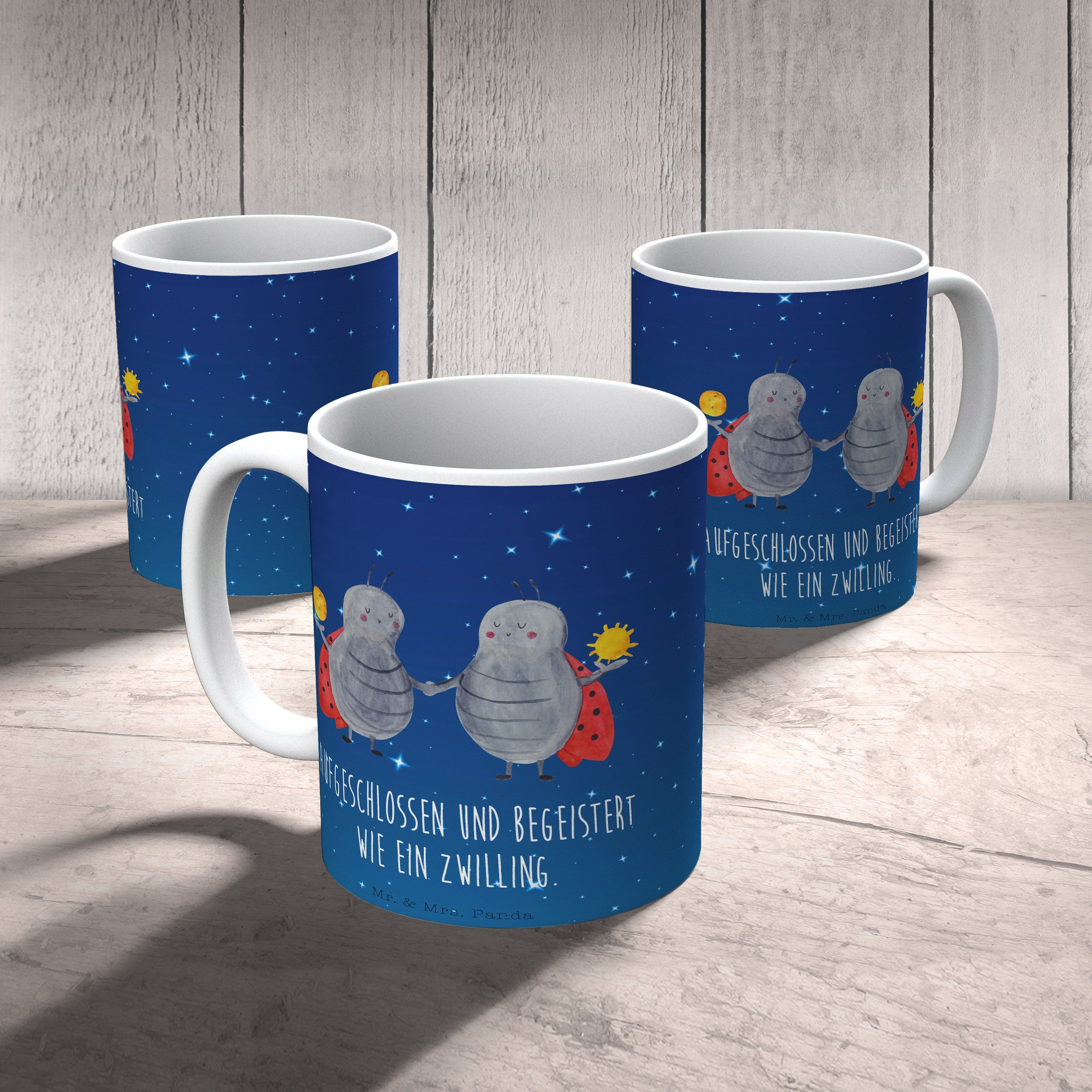 & Büro Blau Sternenhimmel Mrs. Panda Tasse Geschenk, - - Zwilling Tasse, Sternzeichen Keramik Mr. As,