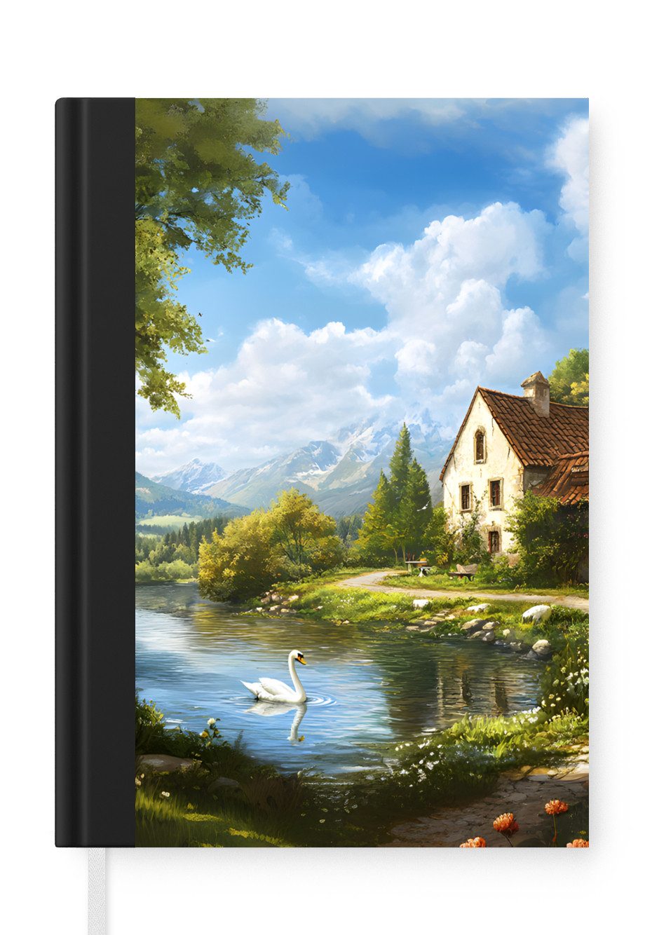 MuchoWow Notizbuch Schwan - Bäume - Ruhe, Notebook, Notizblock a5, Tagebuch, Journal Liniert