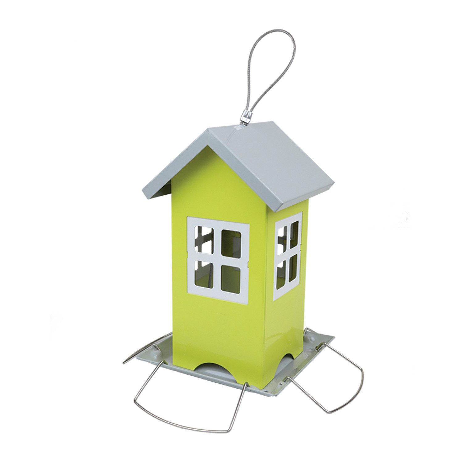 Greenmill Vogelhaus GR2028 Vogelfutterhaus aus Metall mit Vordach, Metallfutterhaus - kleines Haus, Breite 20,5 cm, Höhe 19,5 cm