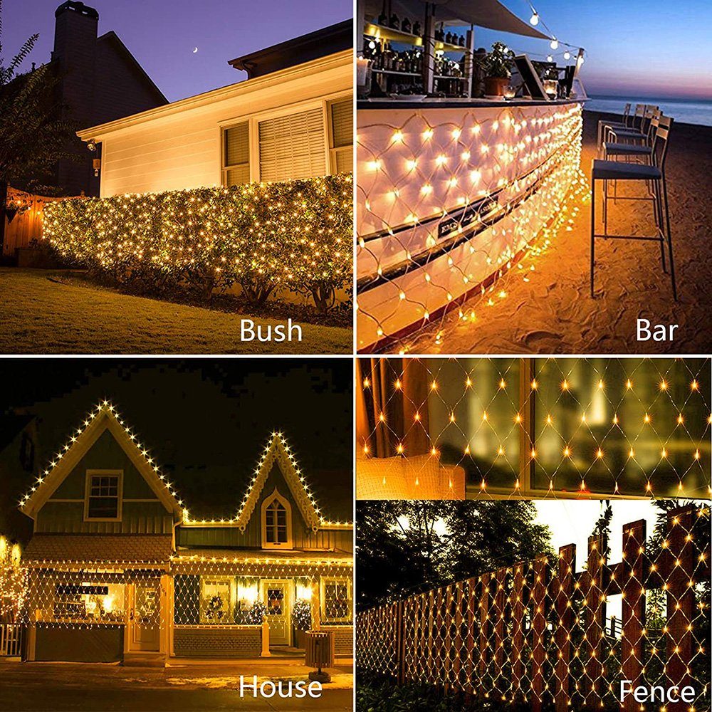 Hinterhof Rosnek Warmweiß Weihnachten, LED-Lichterkette Solar,Wasserdichte,mit LED-Netzlichter,1.5*1.5/3*2M Garten Fernsteuerungs,für