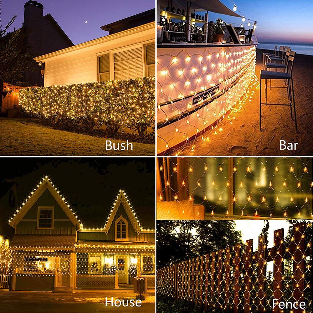 Rosnek LED-Lichterkette Solar,Wasserdichte,mit Fernsteuerungs,für Garten Hinterhof Weihnachten, LED-Netzlichter,1.5*1.5/3*2M