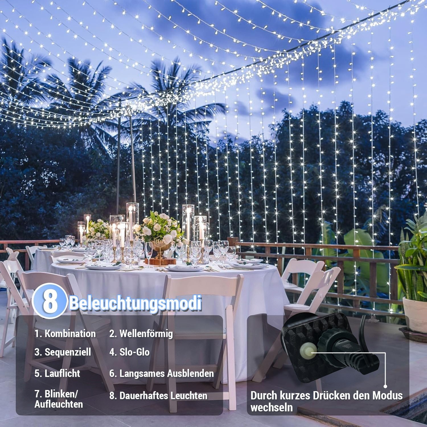SERBASIC Lichterkette 20-100M LED-Lichterkette mit Stecker, Timer, 8 Modi, 31V DC, für Innen Außen, Garten, Hochzeit, Party, Weihnachtsbaum