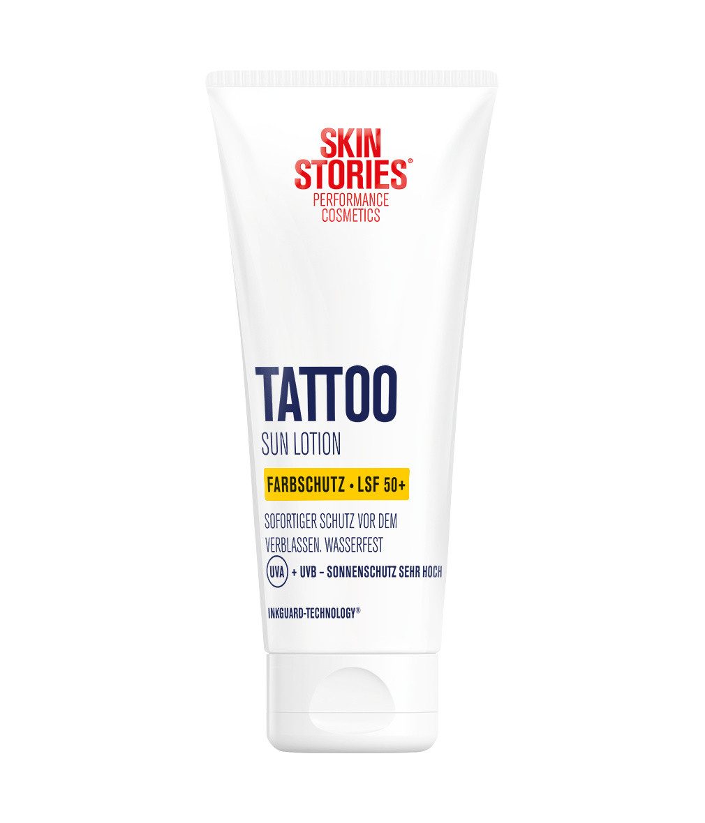 SKIN STORIES Sonnenschutzcreme Tattoo Sun LSF 50+ 100ml, wasserfest, hautverträglich, vegane Formal, 1-tlg., Sehr hoher Tattoo-Sonnenschutz mit LSF 50+ und InkGuard Technology®