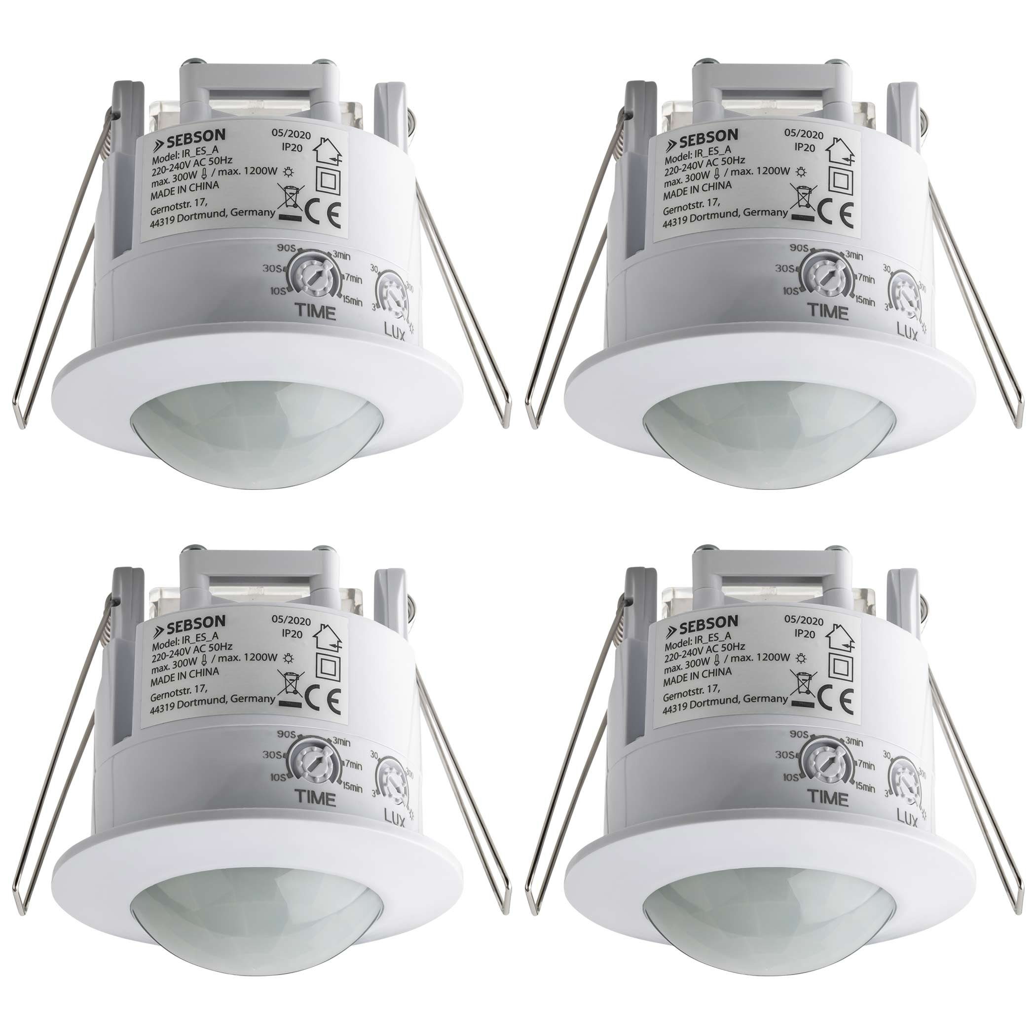 SEBSON Bewegungsmelder Bewegungsmelder Unterputz einstellbar Infrarot LED geeignet - 4er Set | Sensoren