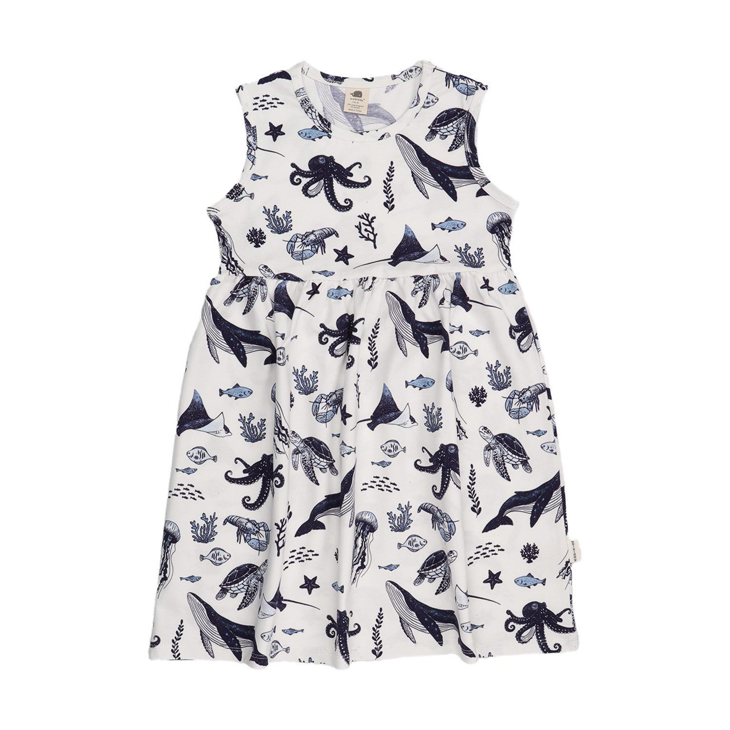 Walkiddy Jerseykleid Walkiddy Wal & Oktopus Kinder Bio Baumwolle GOTS Weiß - Bio Baumwolle,GOTS, Kinderbekleidung,nachhaltige Klamotten,Shorts
