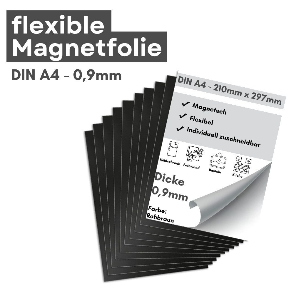 MaajeeKuto Magnet Magnetfolie anisotrop 0,9 mm DIN A4 – flexibel zuschneidbar, rohbraun (1-St)