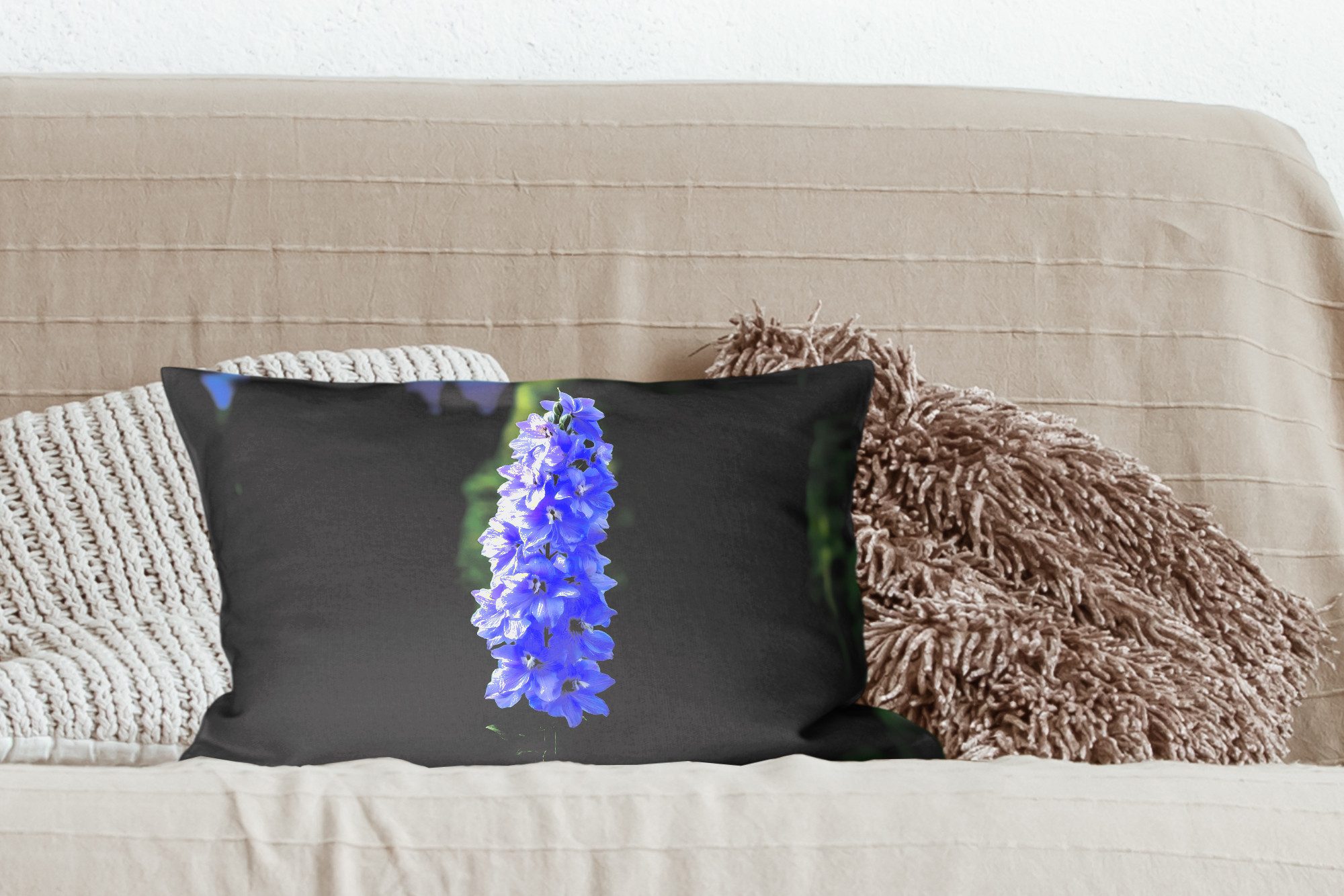 MuchoWow Dekokissen Blumen - Blau - Tannenbaum, Dekoration, Zierkissen, Kissen mit Füllung, 50x30 cm