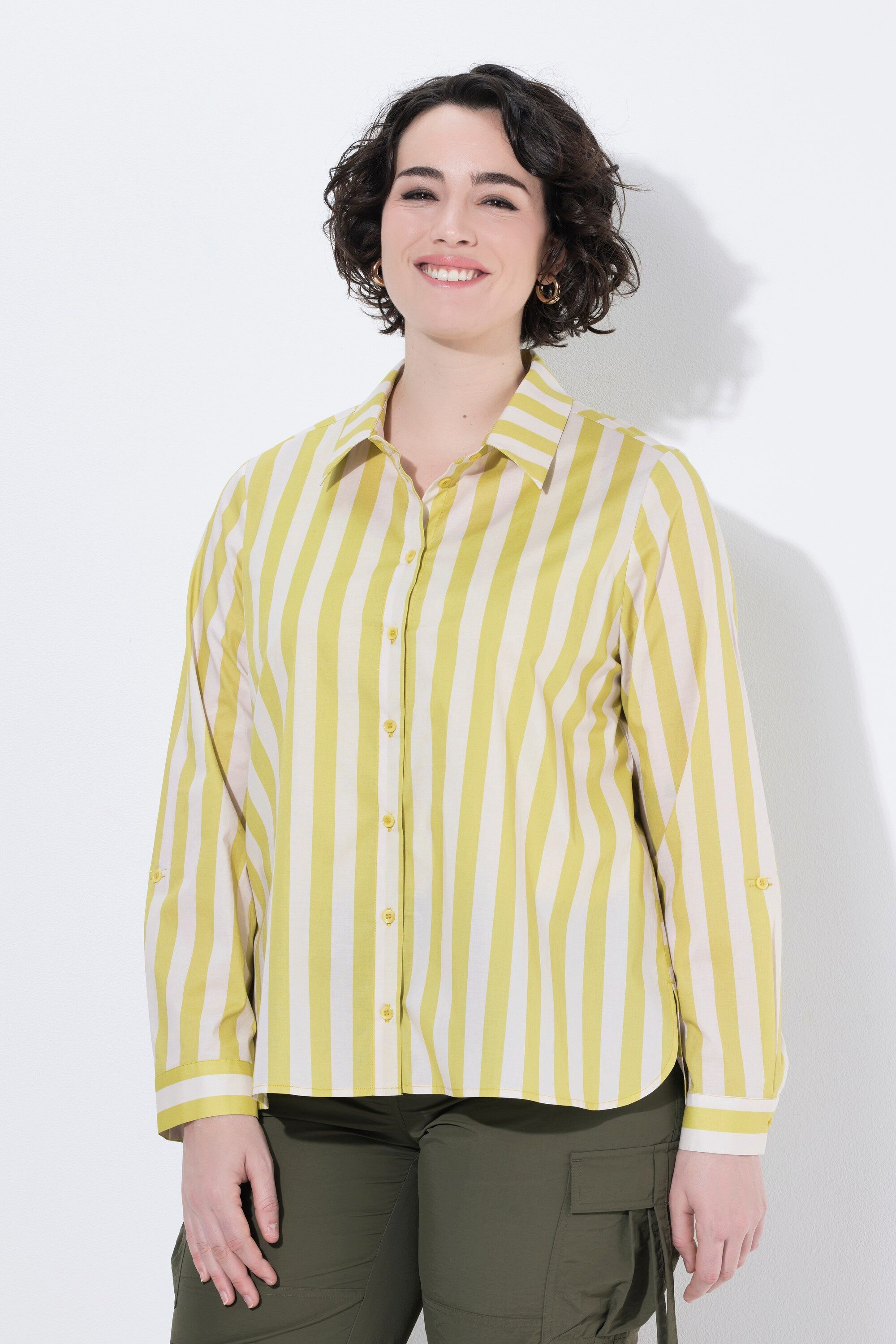 Hemdbluse Bluse Streifen A-Linie Hemdkragen Langarm