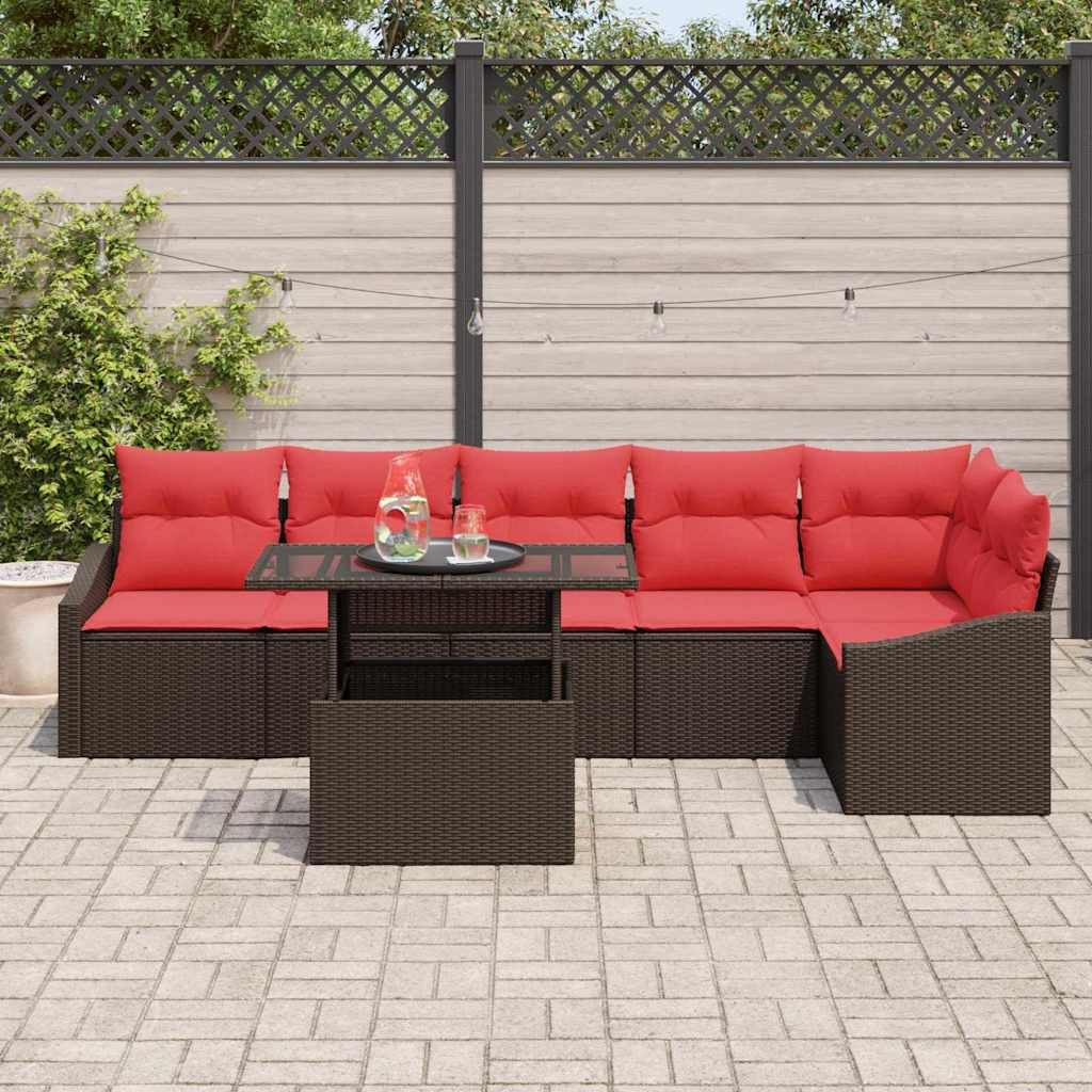 vidaXL Loungesofa Gartensofa-set 7 stk. Braun und Rot Poly-Rattan, 7 Teile