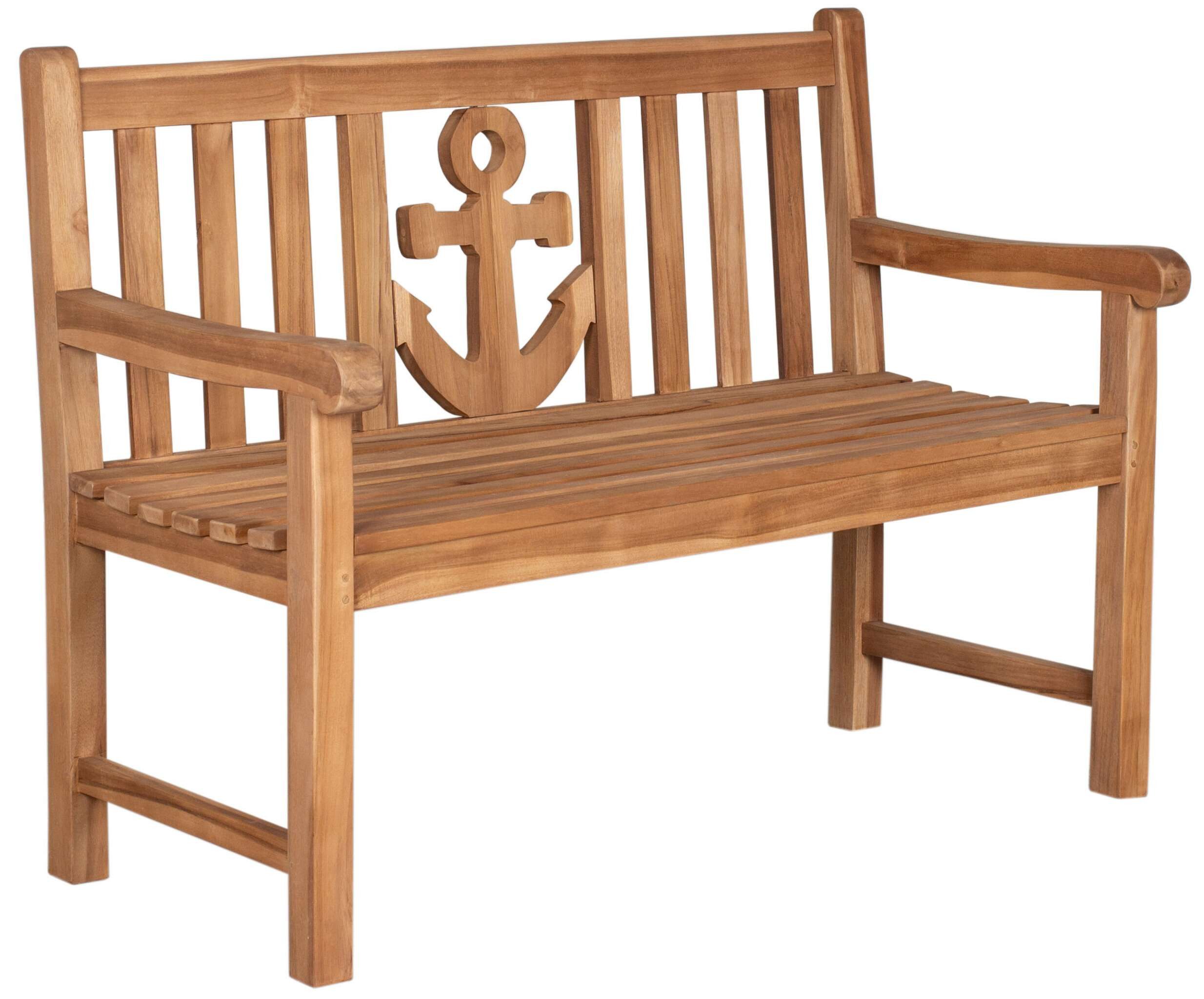 MR.DEKO Gartenbank Teak Anker 120 cm – Massivholz maritim & wetterfest, Sitzbank (2-Sitzer Bank, zerlegt geliefert, ideal für Terrasse, 1-St), Massive Sitzbank Garten und Balkon, 250 kg belastbar