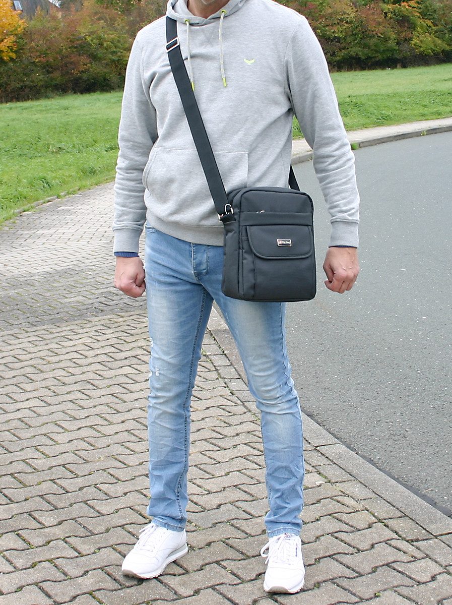 BAG STREET INTERNATIONAL Messenger Bag mit Tablet Fach - Crossbody Umhängetasche Nylon Schultertasche Schwarz, gepolstert