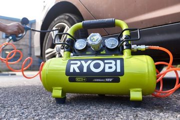Ryobi Kompressor ONE+ 18 V, R18AC-0, Kompressor ohne Akku & Ladegerät,Auto Reifenfüller, max. 8,30 bar