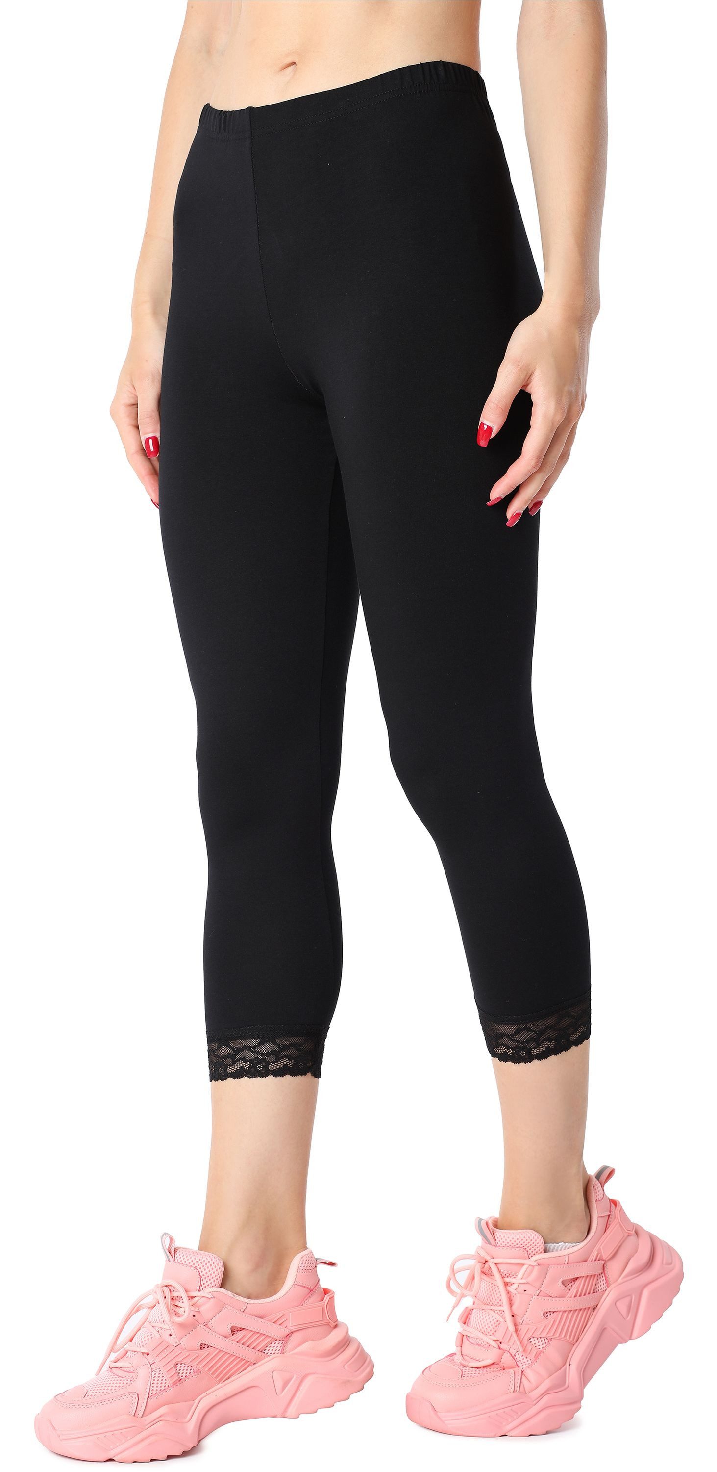 Bellivalini Leggings Damen 3/4 Capri Hose BLV50-224 (1-tlg) aus Baumwolle mit Spitze
