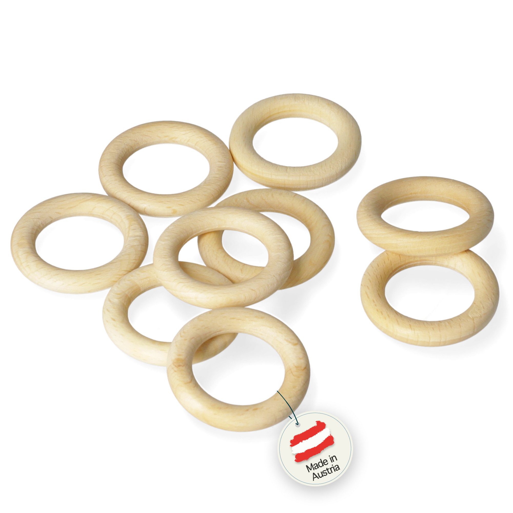 Candini Bastelperlen Holzringe aus Buchenholz zum basteln & Makramee, 30 Stück, Ø 40mm, 8mm Ringstärke