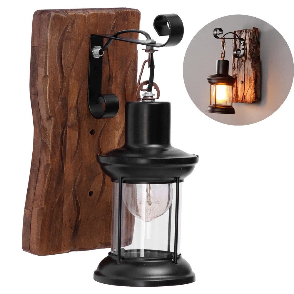 BlingBin Wandleuchte E27 Holz Retro Wandlampe günstig online kaufen