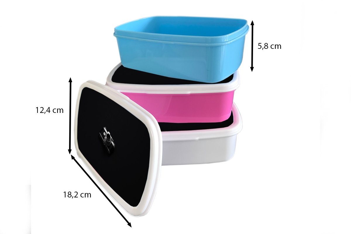 Brotbox und MuchoWow (2-tlg), Weiß, - für für Kamera - Mädchen Lunchbox und Jungs Brotdose, Kinder Erwachsene, Kunststoff, Schwarz Design -