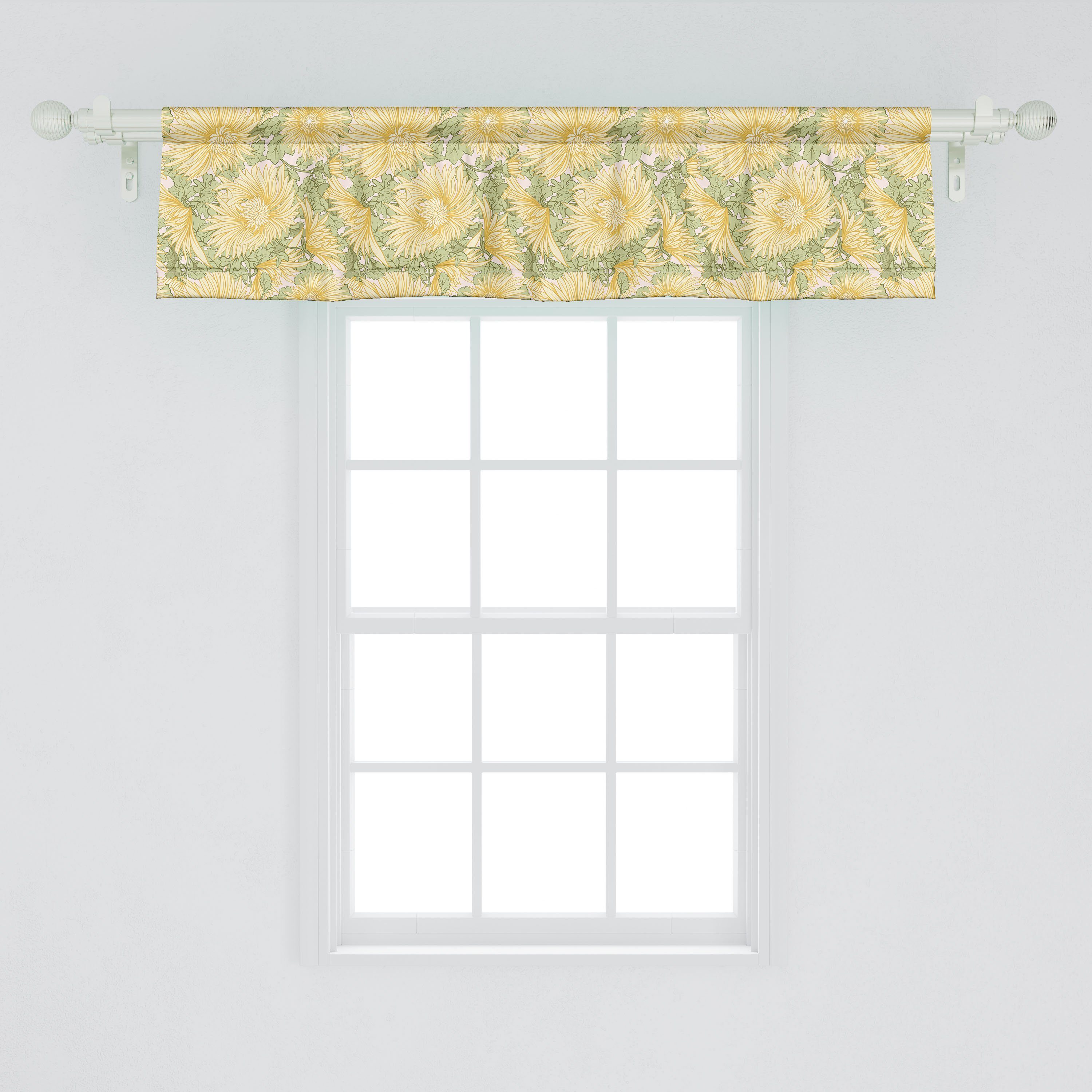 Chrysantheme-Blumen-Motive Abakuhaus, Volant mit Blumen Microfaser, Schlafzimmer Vorhang Scheibengardine Küche für Stangentasche, Dekor