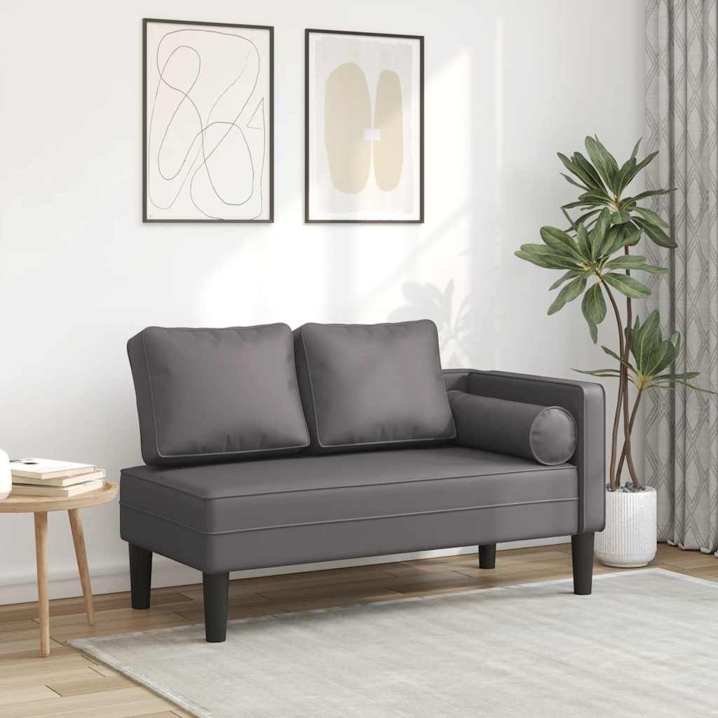 vidaXL Chaiselongue Chaiselongue mit Kissen Grau Kunstleder, 1 Teile