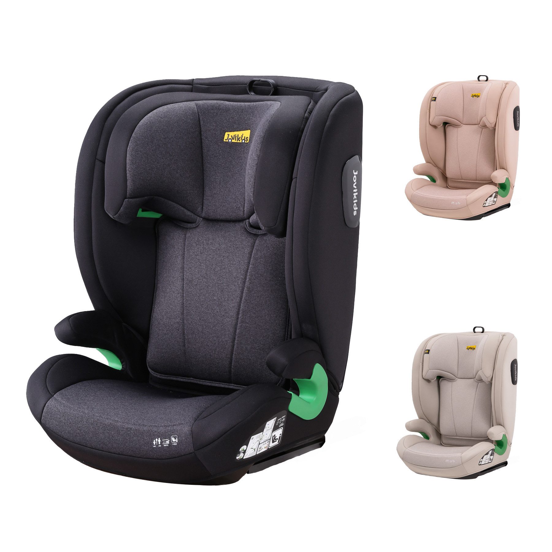 Jovikids Autokindersitz i-Size R129 Kinderautositz, leichter Rehausseur für flexiblen Einsatz, ab: 3 Jahre, bis: 12 Jahre, ab: 100 cm, bis: 150 cm, (1-tlg), mit verstellbarer Rückenlehne, Kopfstütze, Seitenaufprallschutz