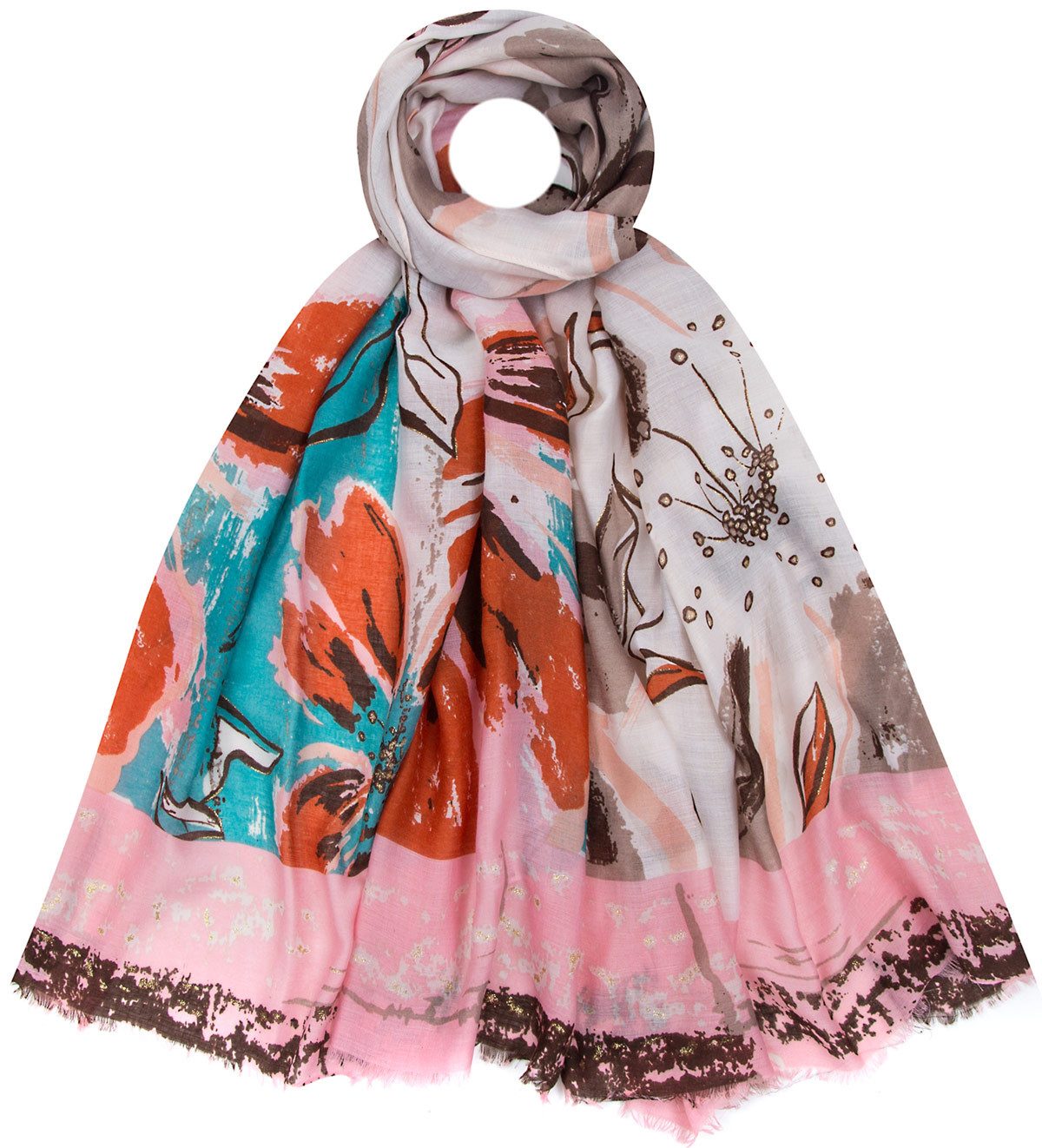 Faera Modeschal, Damen Schal Kunst und Blumen weich und leicht mit Glitzer