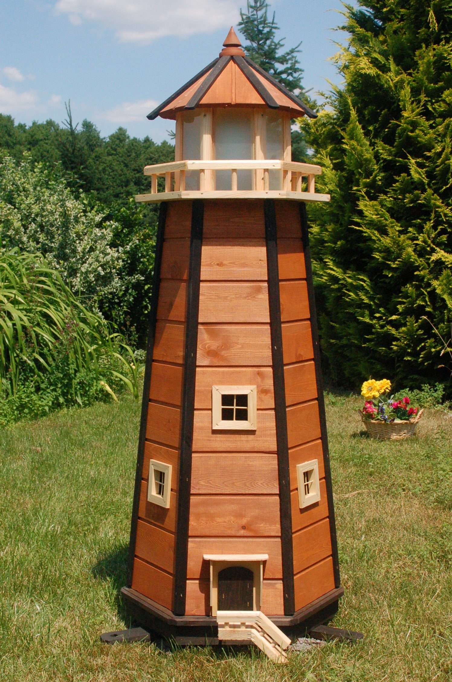 SHOP Solarbeleuchtung aus Gartenfigur HANNUSCH Holz braun DEKO Leuchtturm mit DSH m 1,40