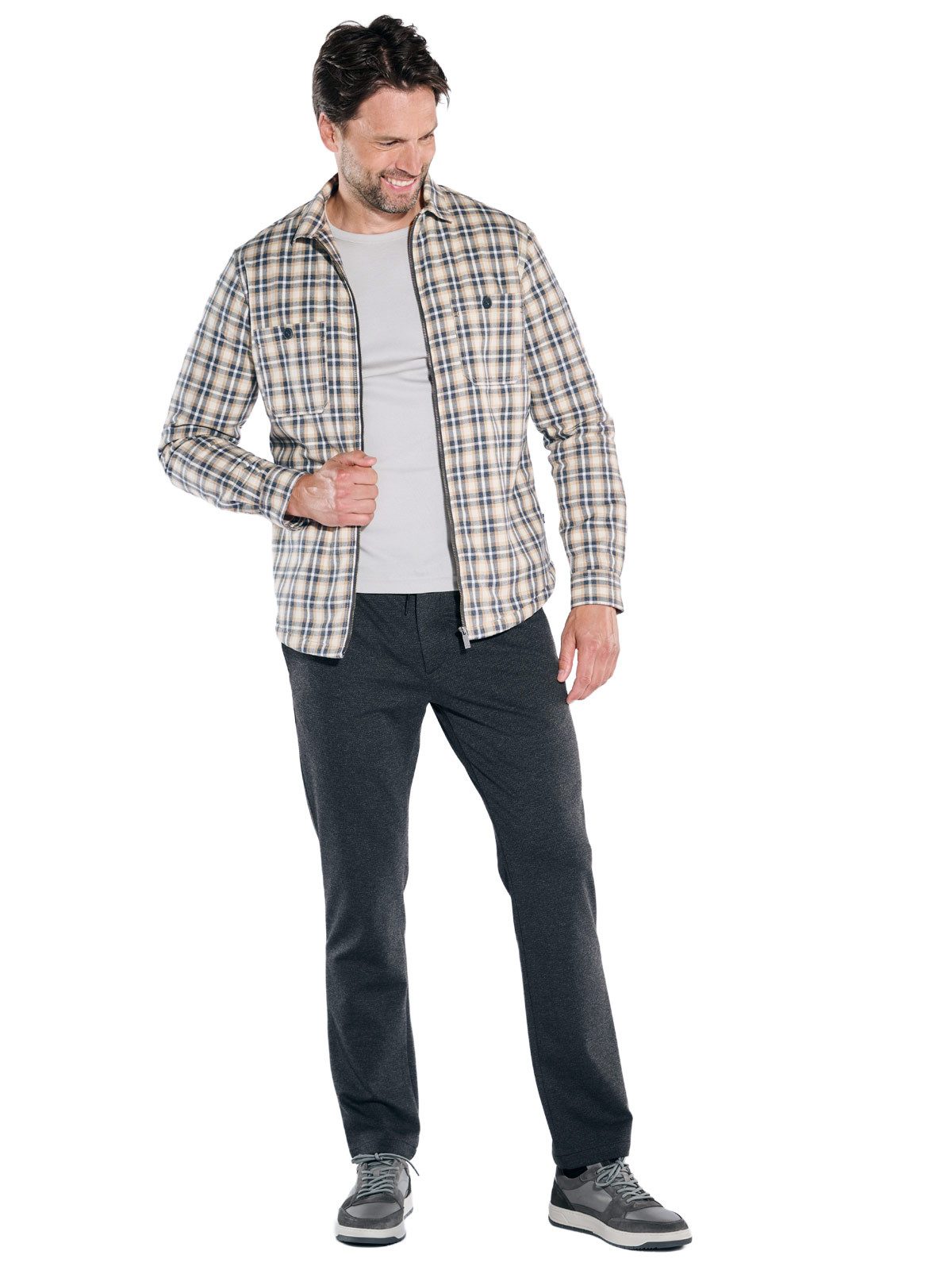 Engbers Langarmhemd Herren Overshirt kariert, Braunbeige