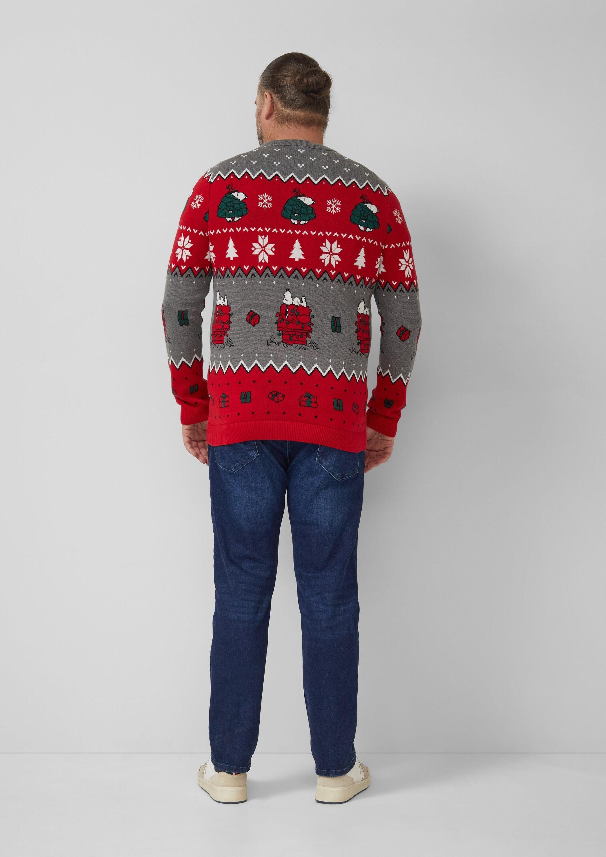 s.Oliver Longpullover Strickpullover Weihnachtspullover aus reiner Baumwolle mit Peanuts®-Motiv