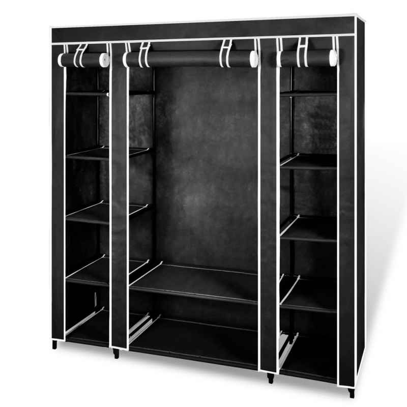 vidaXL Kleiderschrank Stoffschrank mit Fächern Kleiderstangen 45×150×176 cm Schwarz (1-St)