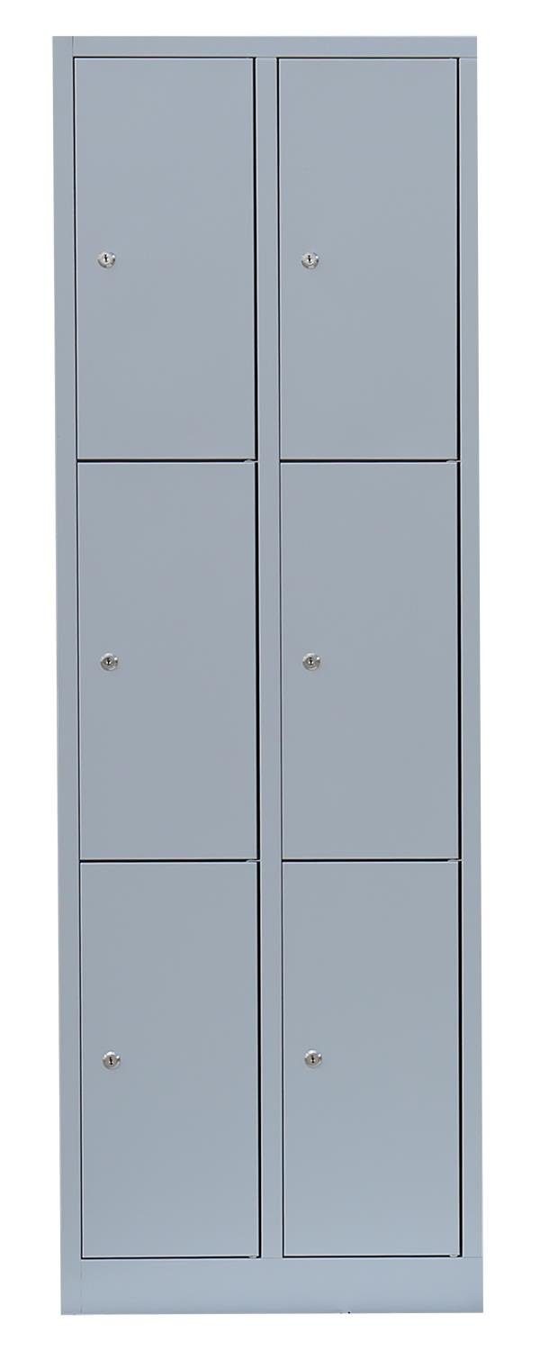 Steelboxx Fächerschrank Lüllmann® Schließfachschrank, Komplett erforderlich Montage Lichtgrau Korpus: x keine 600 mm RAL 7035 Abteile, 1800 x Lichtgrau (1-St) und 2 | 6 montiert 500 Fächer, 7035 Türen: - verschweißt RAL Lichtgrau