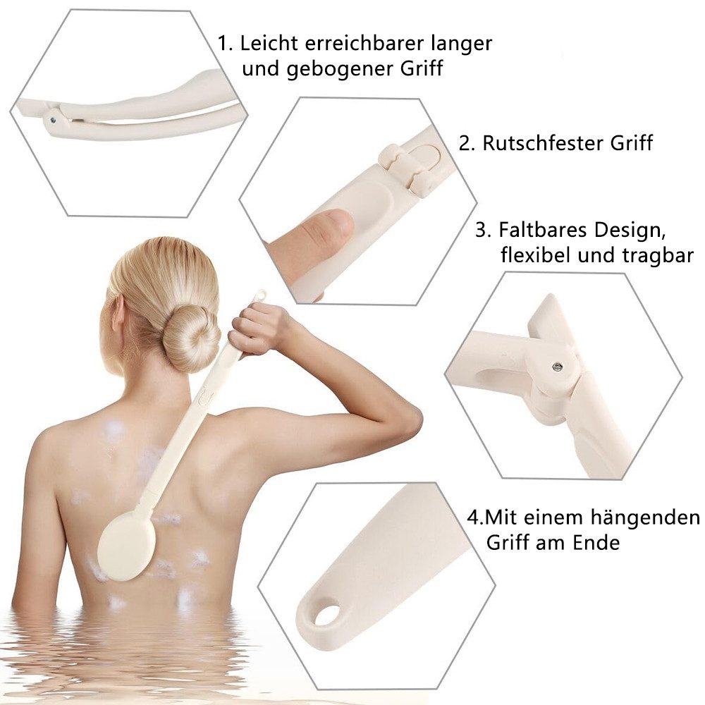 TUWENA Badebürste 3-in-1 Duschbürste mit langem Griff,Faltbarer Abnehmbarer Rückenbürste