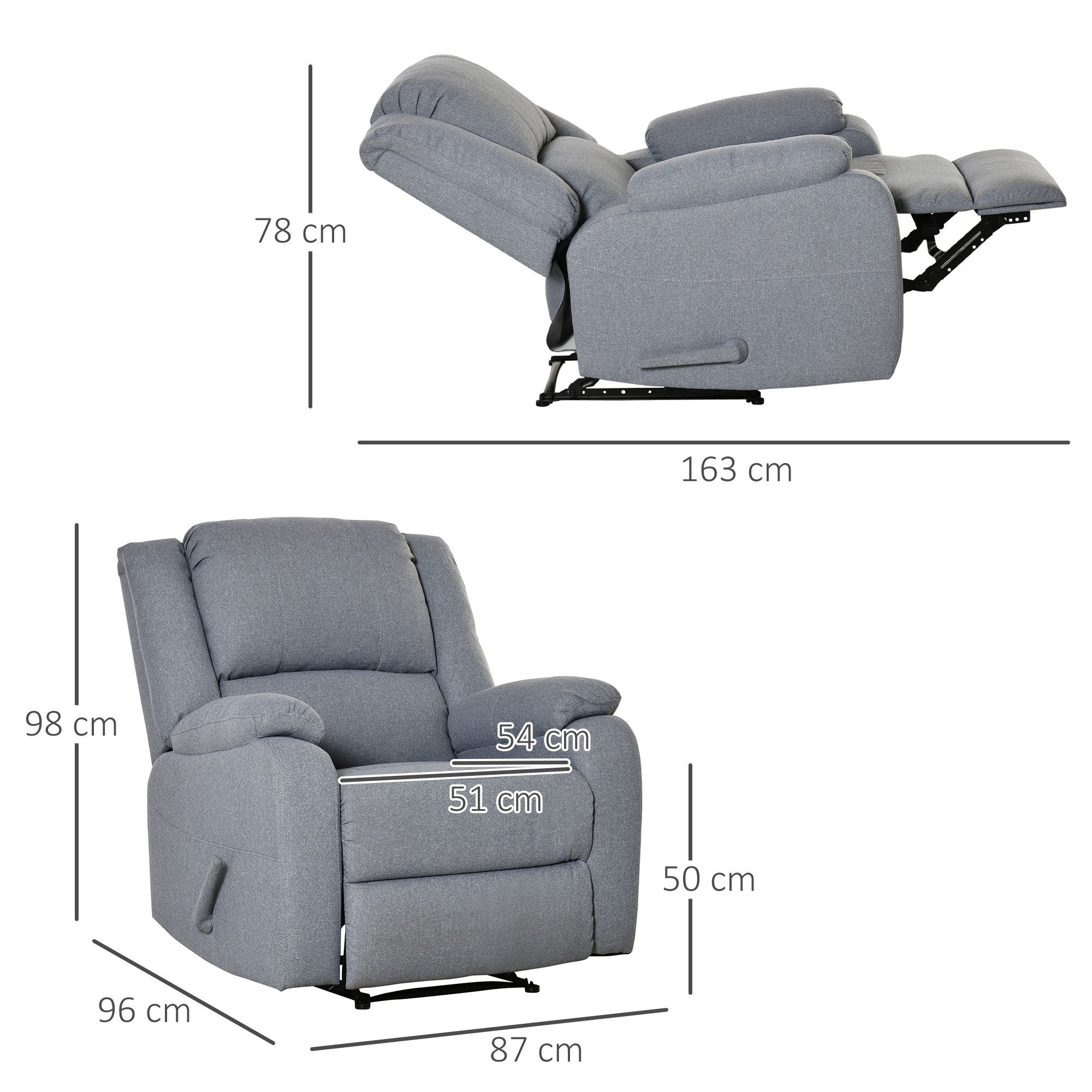 HOMCOM Relaxsessel mit Liegefunktion, mit Leinenoptik (Relaxsessel, 1-St., Relaxsessel mit Liegefunktion), manuelle Liegefunktion