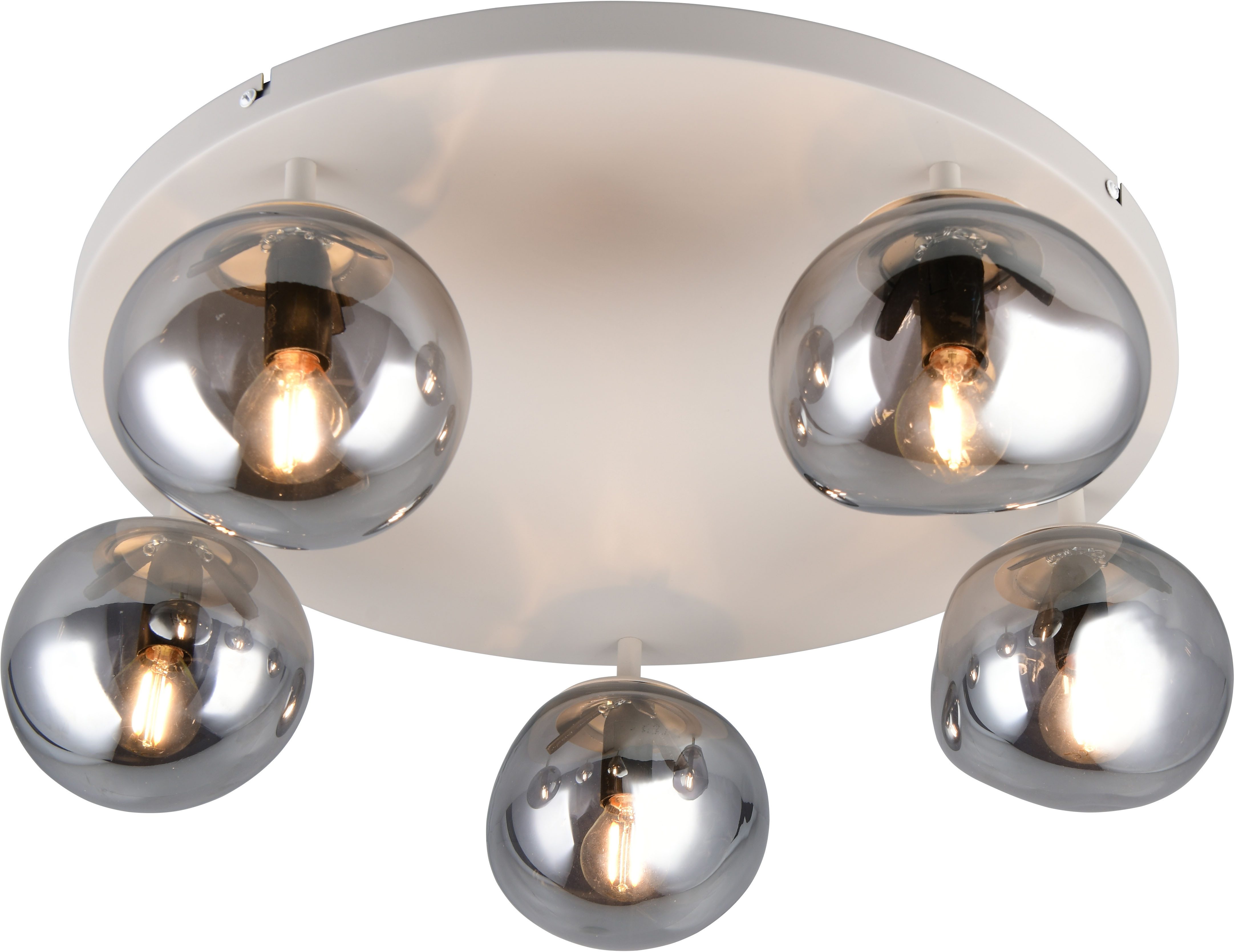s.Oliver Deckenleuchte ANJELLA, Deckenlampe exkl. E14, in warm grey (beige) + smoke Glas, Leuchtmittel wechselbar, warmweiß - kaltweiß, mit mundgeblasenen Glasschirmen in rauchgrau, max 10W