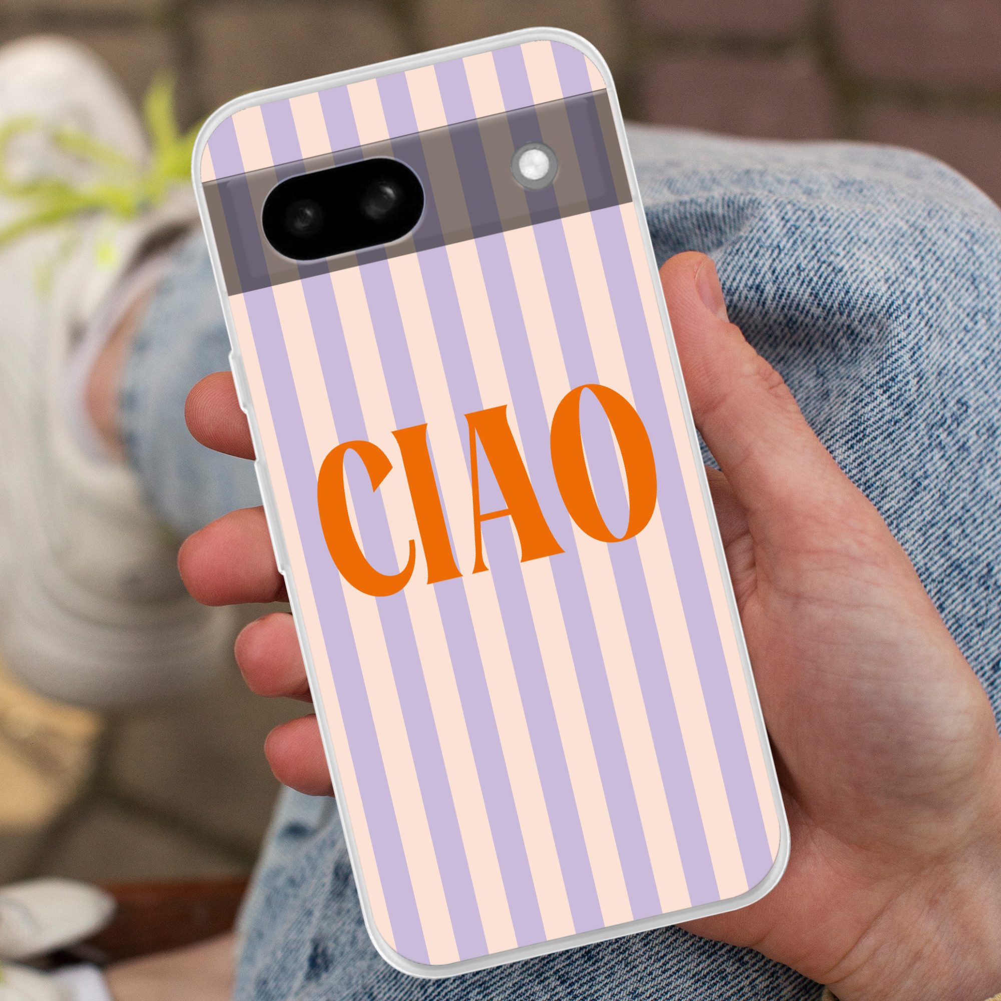 MuchoWow Handyhülle für Google Pixel 8a Ciao - Zitat - Pastell - Streifen, Phone Case, Silikon, Schutzhülle Dünn