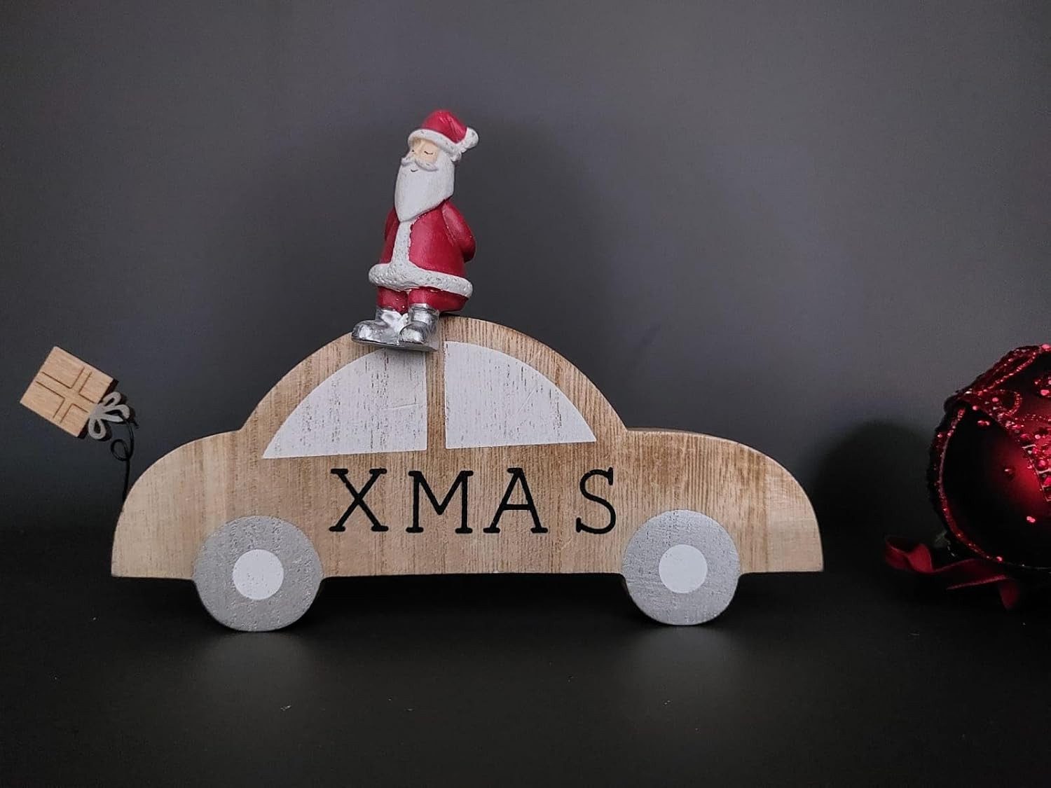 Vosteen Weihnachtsmann Holzdeko Wohndeko Auto Driving Home for Christmas (moderne Naturdeko für die Weihnachtszeit), Weihnachtsfigur