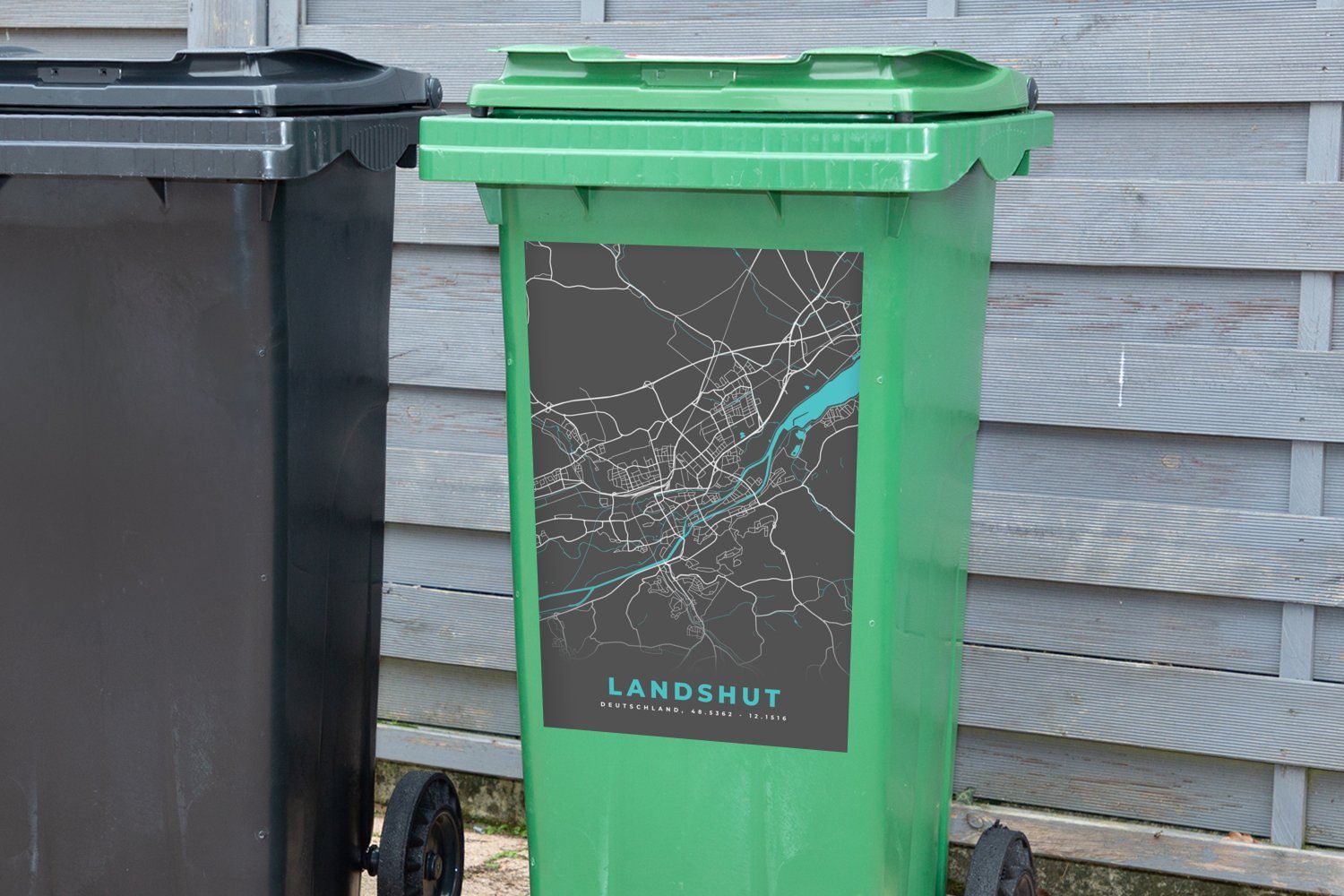 Wandsticker Karte Deutschland Stadtplan Sticker, - (1 St), Blau - Landshut - - Mülleimer-aufkleber, Abfalbehälter Container, MuchoWow Mülltonne,