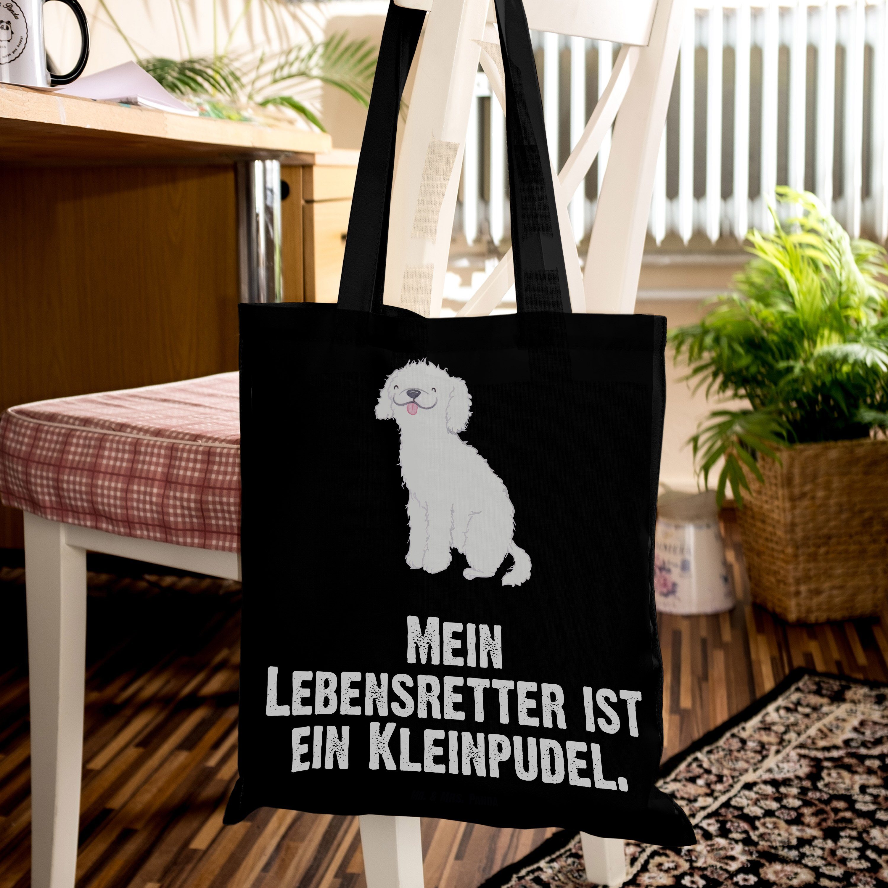 & Lebensretter Mr. - Kleinpudel Schwarz Welpe, Sche Tragetasche Geschenk, - Panda Jutebeutel, Mrs. (1-tlg)