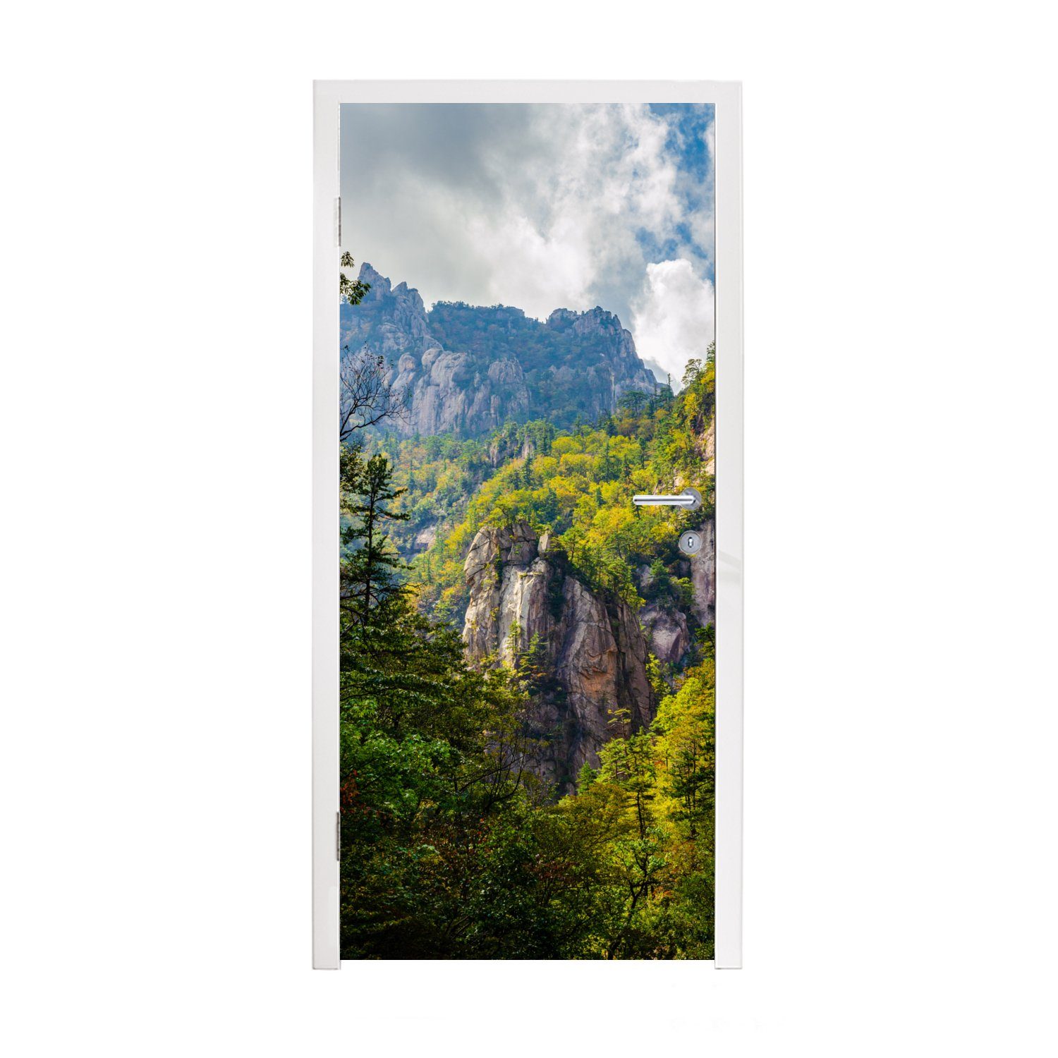 MuchoWow Türtapete Bergnatur in Südkorea, Matt, bedruckt, (1 St), Fototapete für Tür, Türaufkleber, 75x205 cm